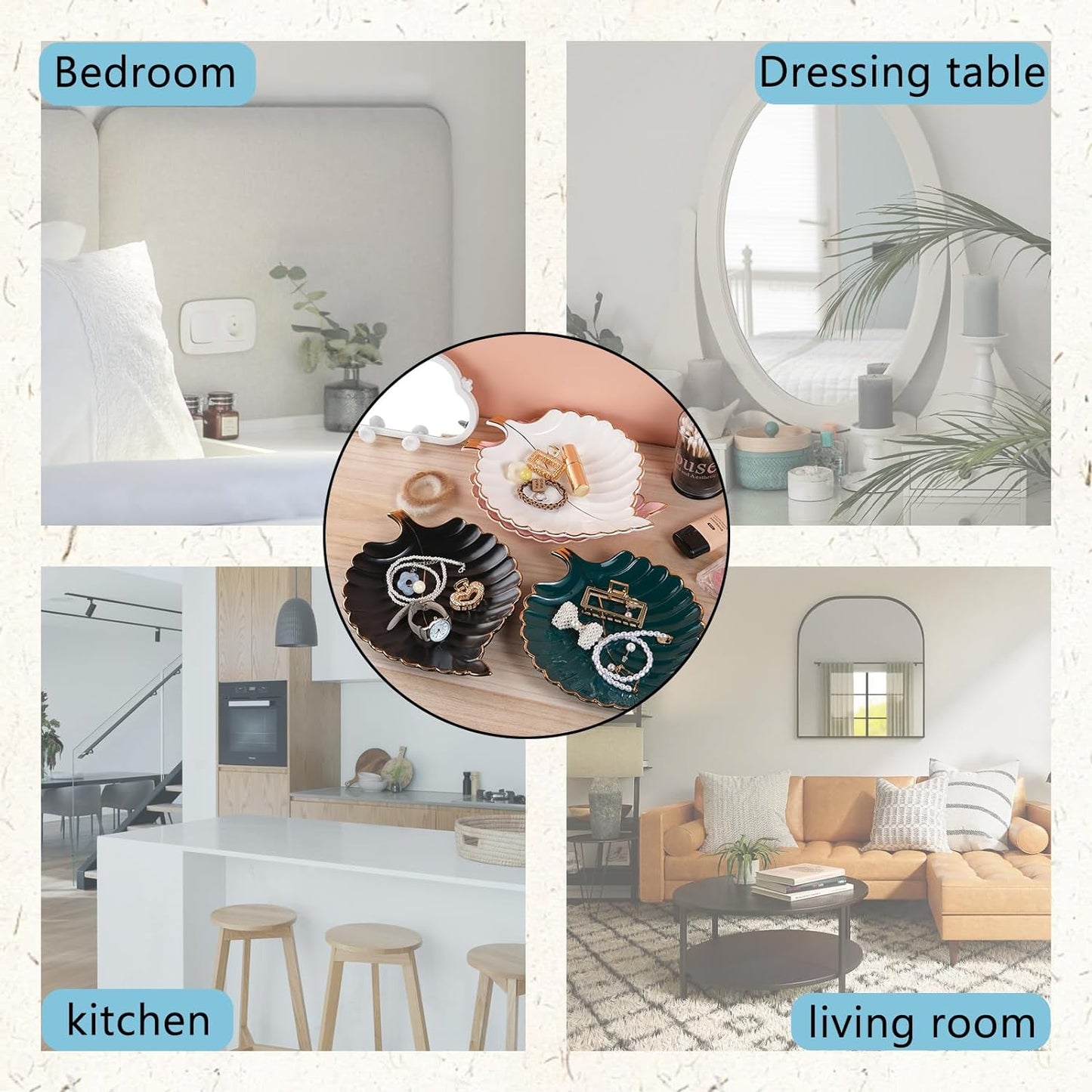 VanEnjoy Candy Dishes Decorative, Key Bowl for Entryway Table, White Ceramic Bowl Decorative, Decorative Bowl for Keys, Leaf Jewelry Plate Tray