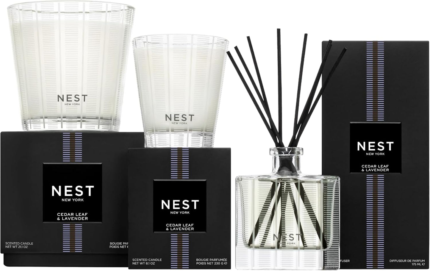 NEST New York Scented 3-Wick Candle, Cedar Leaf & Lavender - 21.2 oz - Up to 100-Hour Burn Time - Reusable Glass Vessel