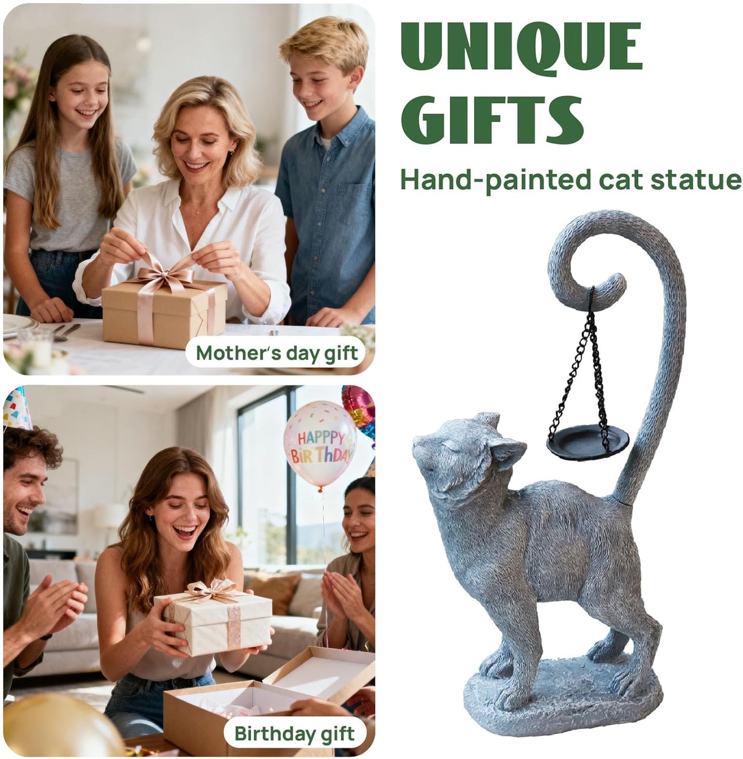 Standing Cat Garden Statue Candle Holder for Outdoor Garden Patio and Indoor Decor for Cat Lovers Women and Home Ambiance Grey Stone