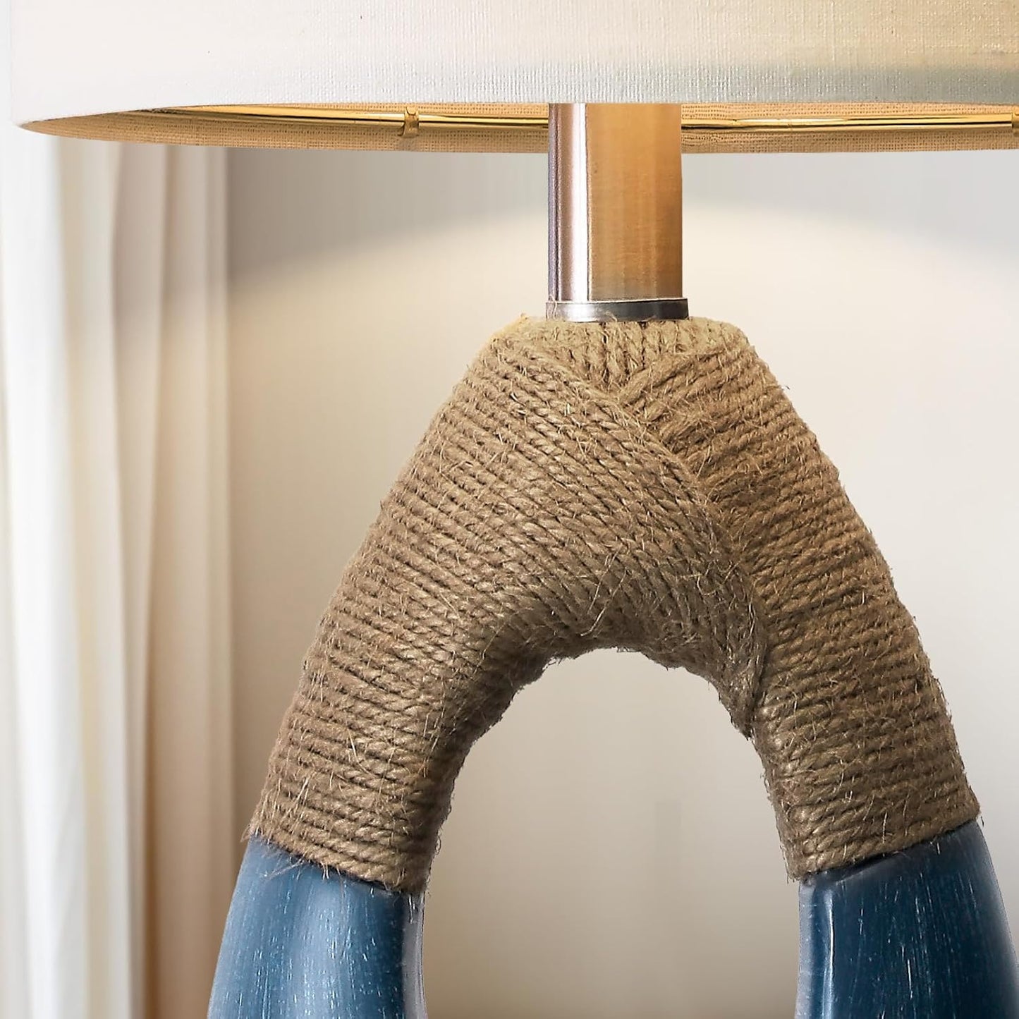 OYEARS 19" Boho Bedside Lamps Set of 2, Suitable for Small Spaces, Blue Table Lamps for Living Room & Coastal Farmhouse End Tables