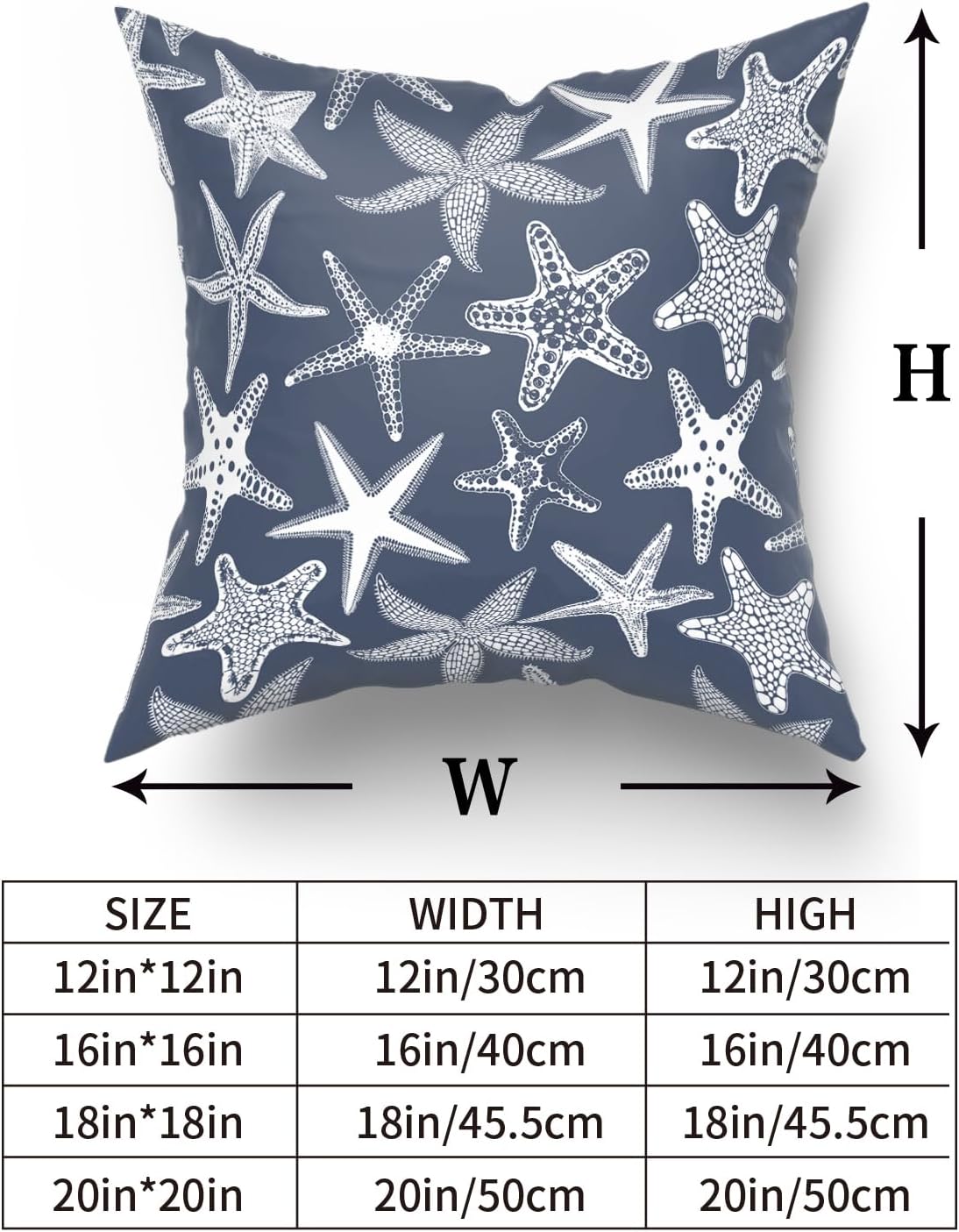 Giwawa Nautical Starfish Throw Pillow Covers 16"x16" Navy Blue Coastal Beach Themed Decorative Cotton Pillow Cases Summer Ocean Cushion Covers Set of 2 for Sofa Couch Bedding Living Room