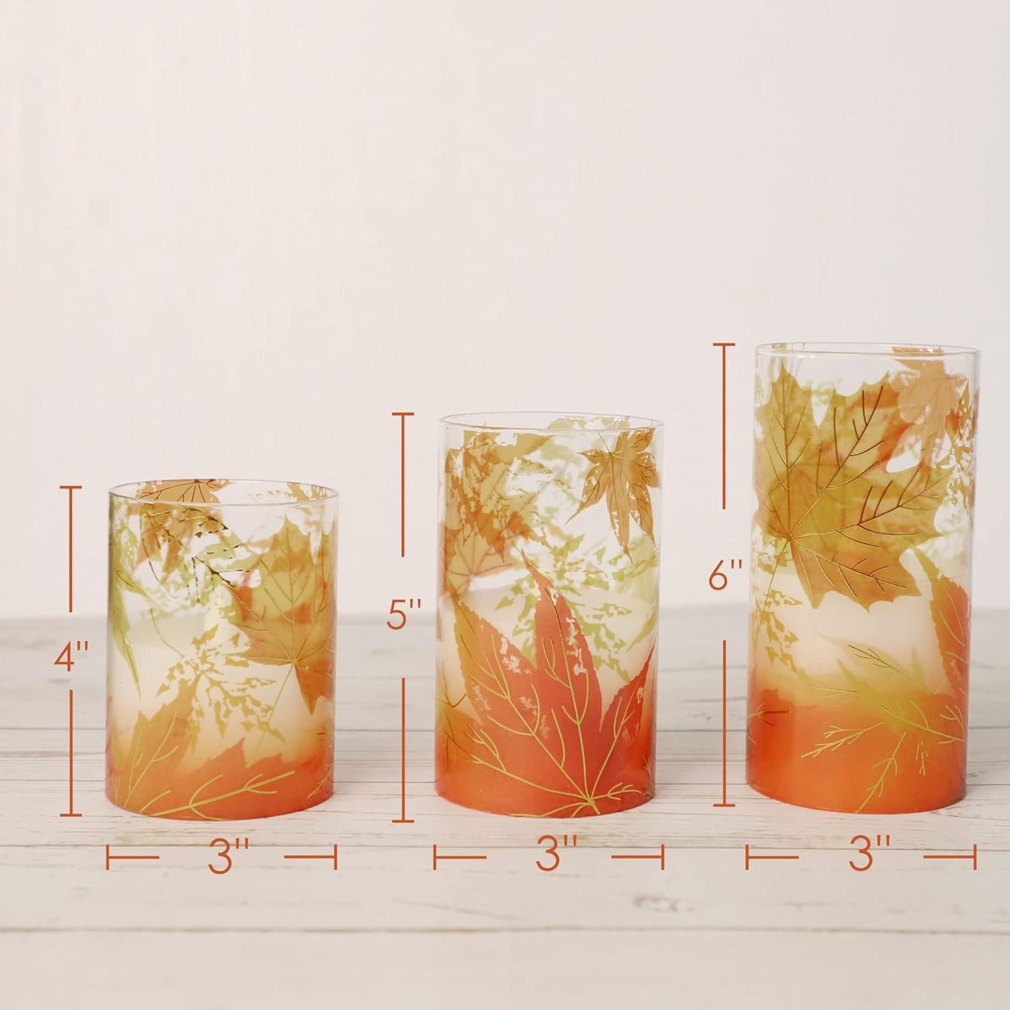 Fall Flameless Candles with Remote Timer Thanksgiving Gift Battery Operated LED Realistic Wax Glass Candles Gold-Red Maple Leaves Decor for Bedroom Home Table Ornament