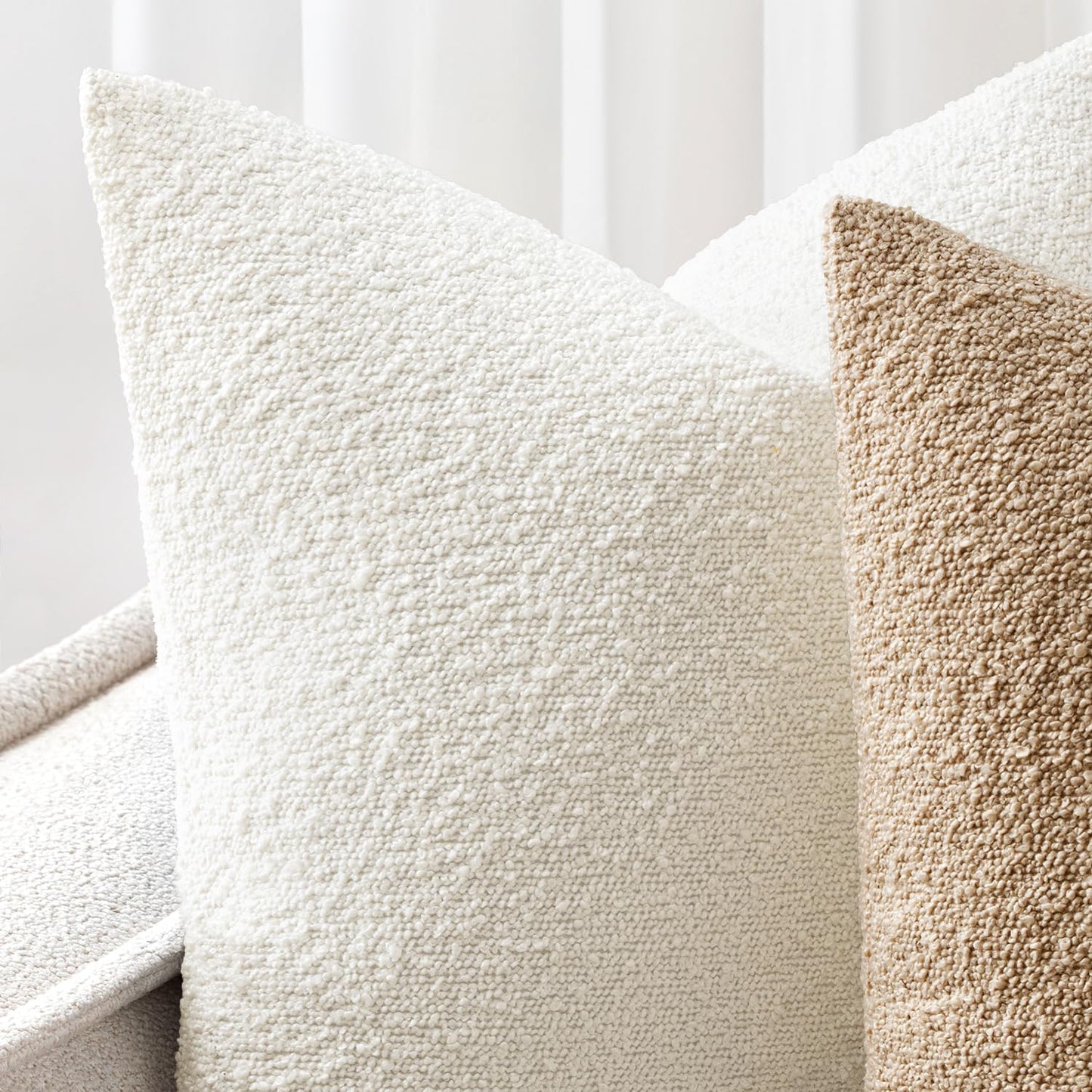 Woaboy Pack of 2 24x24 Inch Decorative Boucle Throw Pillow Covers Textured Square Pillowcaes Accent Euro Solid Cozy Soft Cushion Covers Christmas Home Decor for Bed Sofa Couch Living Room,White