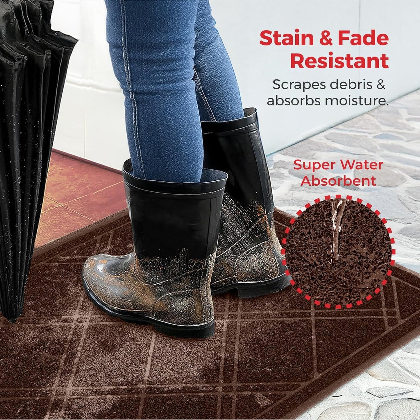 SlipToGrip Universal Door Mat – Plaid Design Size 35” x 23” – Anti Slip, Durable & Washable – Duraloop Mesh Entrance Outdoor & Indoor Welcome Mat – Dirt and Dust Absorber