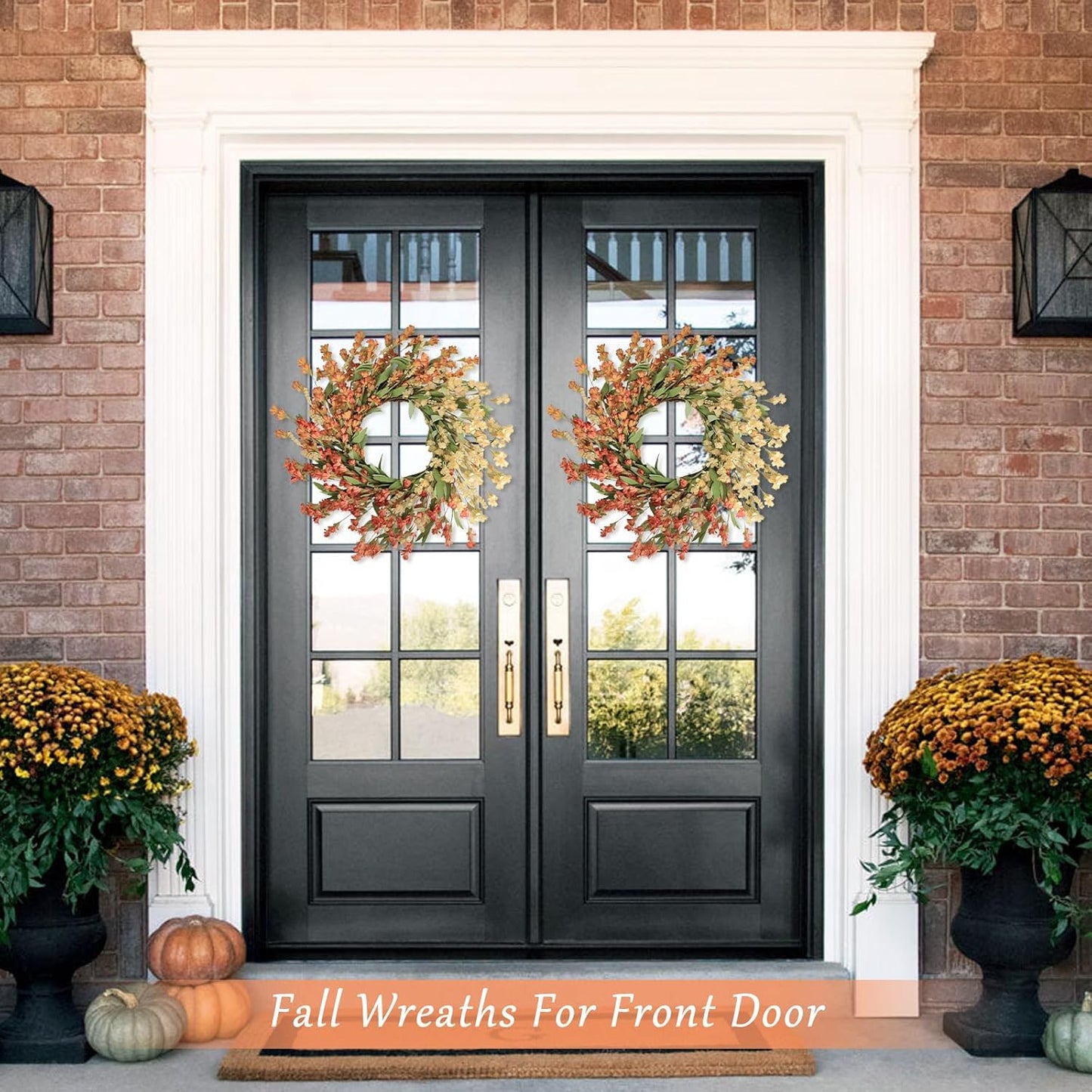 Artgar Fall Wreath, Fall Wreaths for Front Door, 24 in Fall Decor Floral Wreath, Door Wreaths for Front Door Outside All Season for Thanksgiving Home Indoor Outdoor Wall Decor (White&Orange)