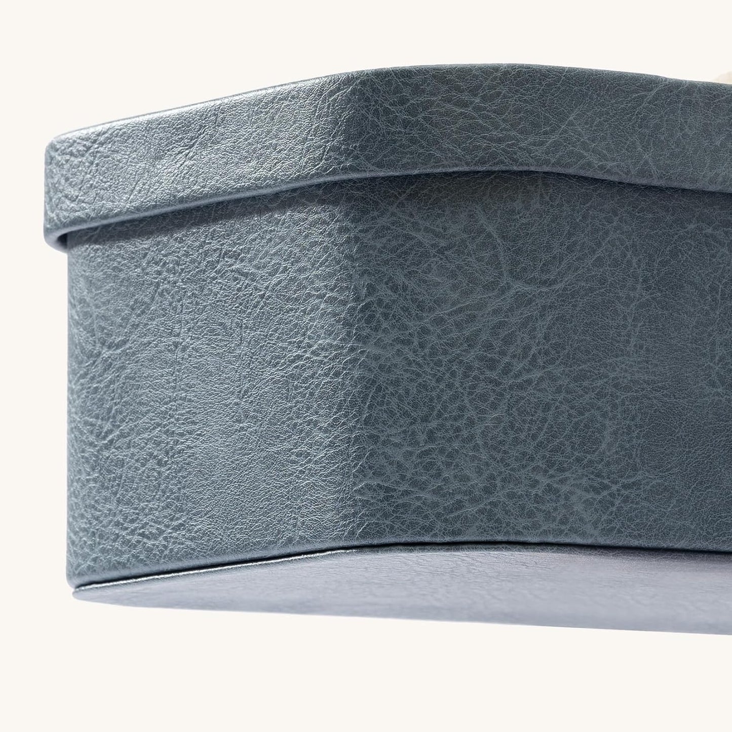 La Jolie Maison Vegan Leather Storage Boxes with Lids, Set of 3 Decorative Storage Containers Organize Stackable Storage Box, Dusty Blue