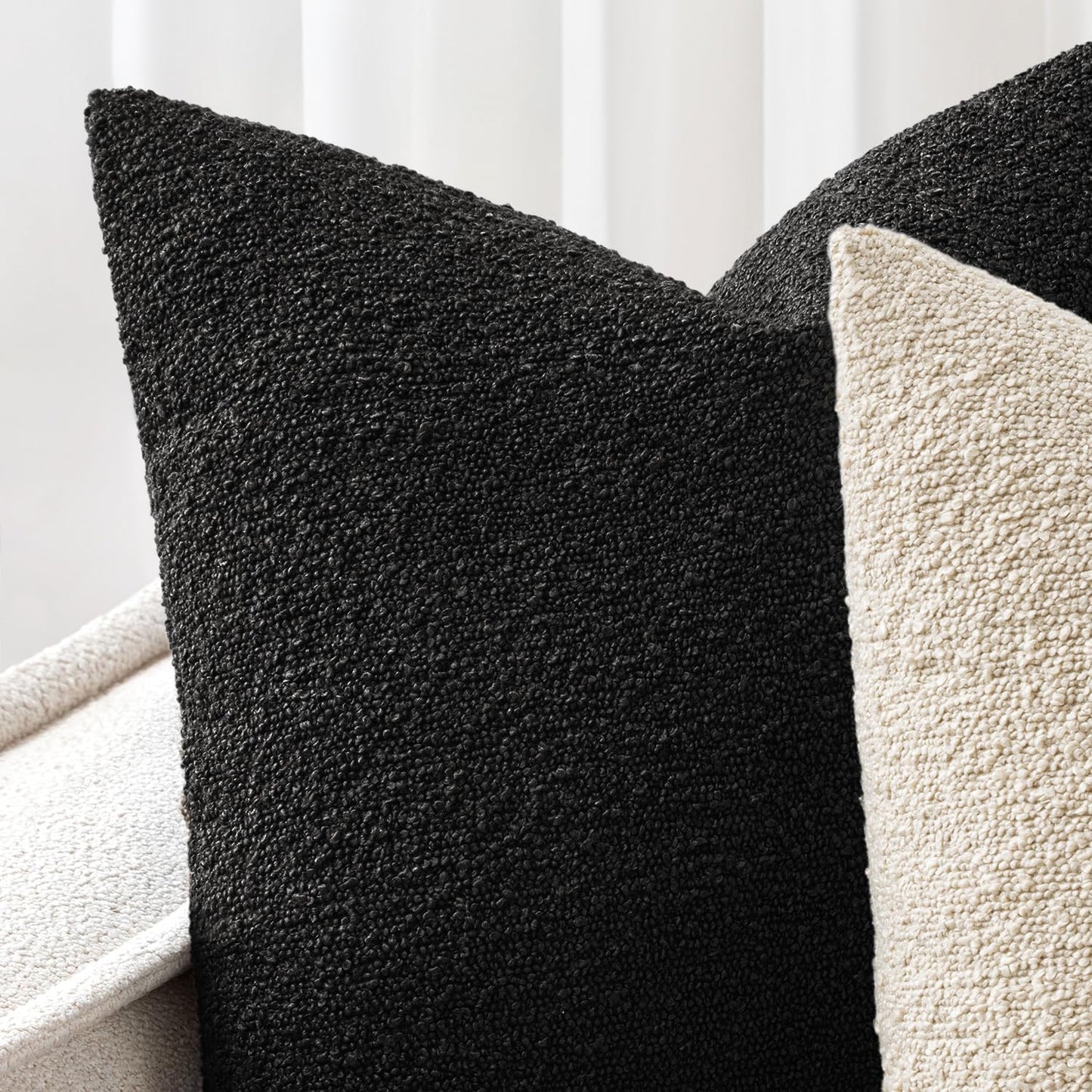 Woaboy Pack of 2 18x18 Inch Decorative Boucle Throw Pillow Covers Textured Square Pillowcaes Accent Solid Cozy Soft Cushion Covers Home Decor for Sofa Couch Living Room Home Decor,Black
