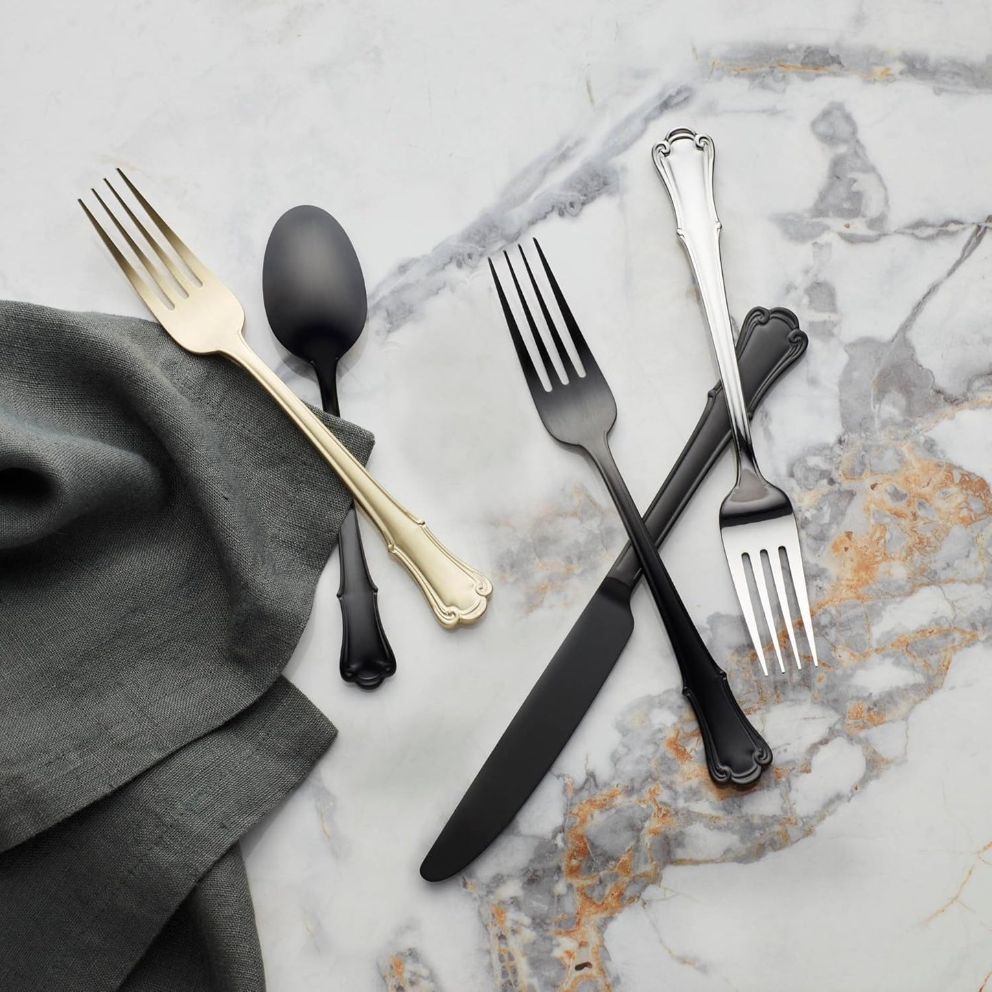 Oneida 896767 James Street Satin Black 20 Piece Flatware Set