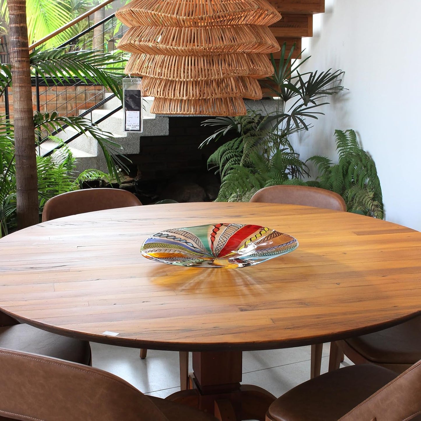 Ca D Oro Centerpiece Large Bowl Boho with Colored Canes Hand Blown Murano-Style Art Glass for Decor and Centerpieces - Center G