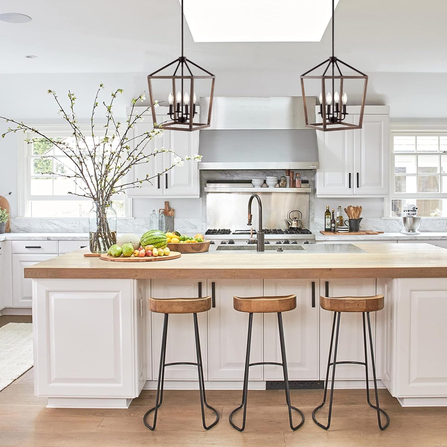 JONATHAN Y JYL1322A Pagoda 13" 4-Light Iron Farmhouse Industrial Lantern LED Pendant, Rustic, Bohemian, Coastal, for Dining Room, Kitchen, Living Room, Oil Rubbed Bronze/Faux Wood