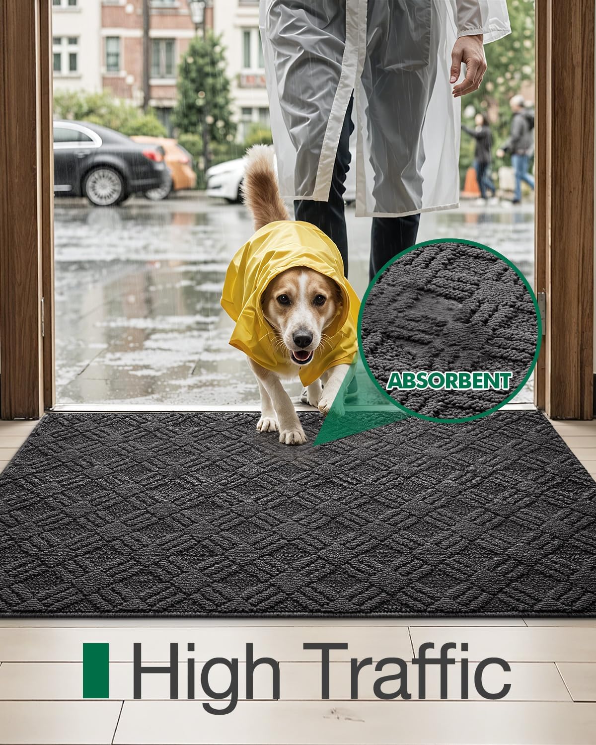 LUMI Indoor Door Mat, Absorbent Non-Slip Thin Doormat, Washable Door Mats, Woven Pattern Inside Floor Mat, Ideal for Entryway, Front Door, Home Decor, 36"x60", Woven Grey