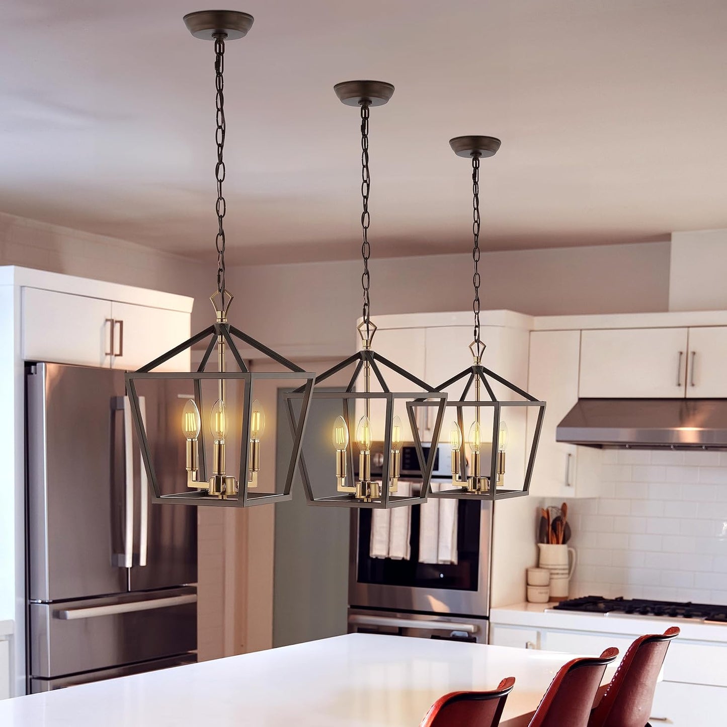 JONATHAN Y JYL7601D Pagoda 10" 3-Light Iron Classic Modern Lantern Bohemian, Cottage, Farmhouse, Rustic, Transitional LED Pendant, Oil Rubbed Bronze/Brass Gold