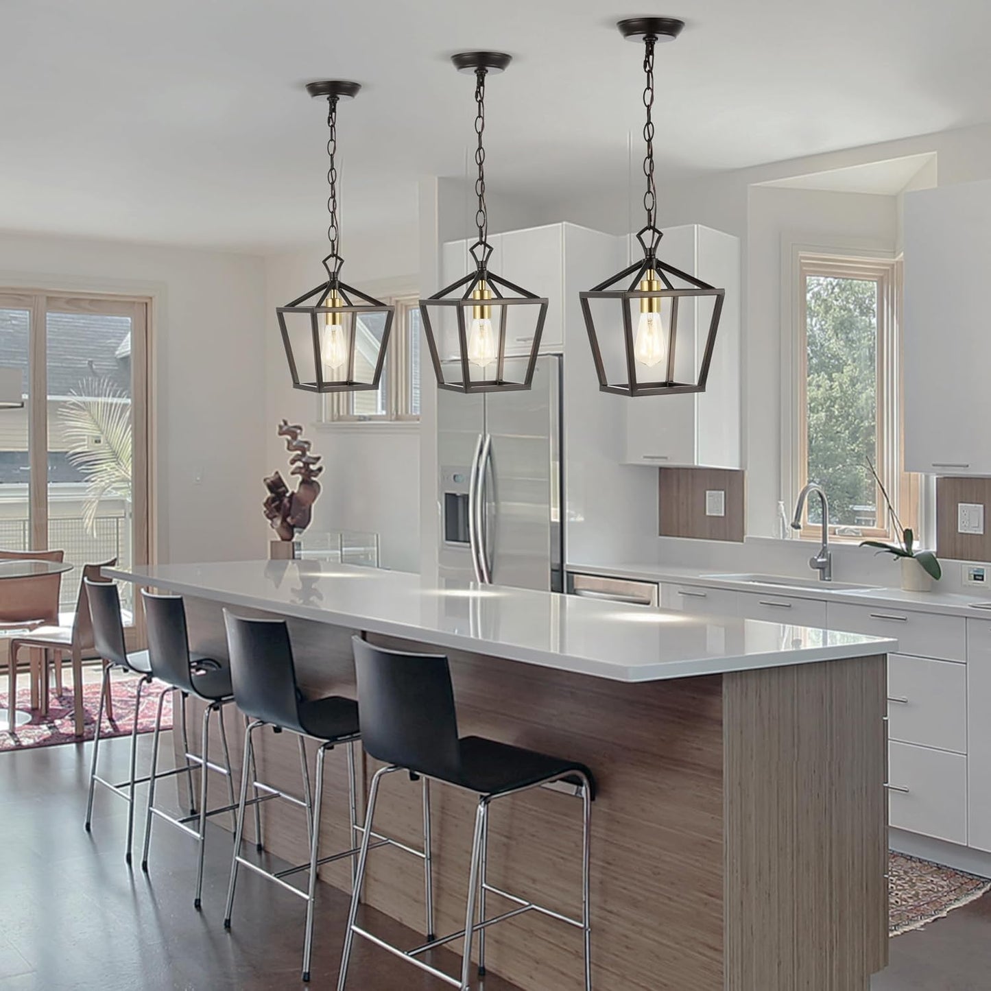 JONATHAN Y JYL7618C Pagoda 8" 1-Light Vintage Farmhouse Iron Chain Pagoda LED Pendant Minimalist, Rustic, Industrial, Classic, Living Room, Dining Room, Bedroom, Foyer, Oil Rubbed Bronze/Brass Gold