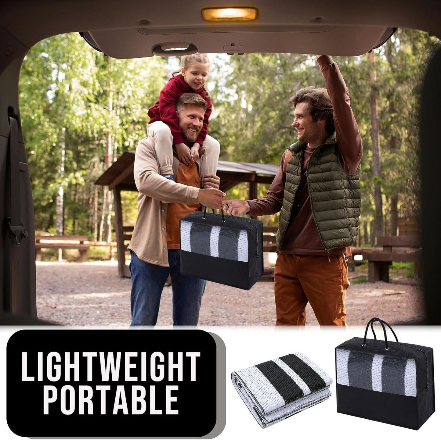 OLANLY Outdoor Rug 5x8 ft Waterproof, Reversible Outdoor Plastic Straw Rug, RV Mat, Indoor Outdoor Carpet Clearance for Patio, Camping, Balcony, Deck, Backyard, Black & White