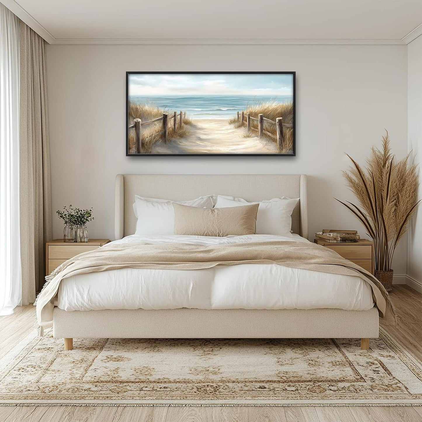 Olivine Beach Large Wall Art, Coastal Seascape Pictures Wall Decor, Nautical Paintings, Sea Canvas Prints, Framed Artwork for Dining Room Bedroom Living Room Office Bathroom Home Decoration 60"x30"