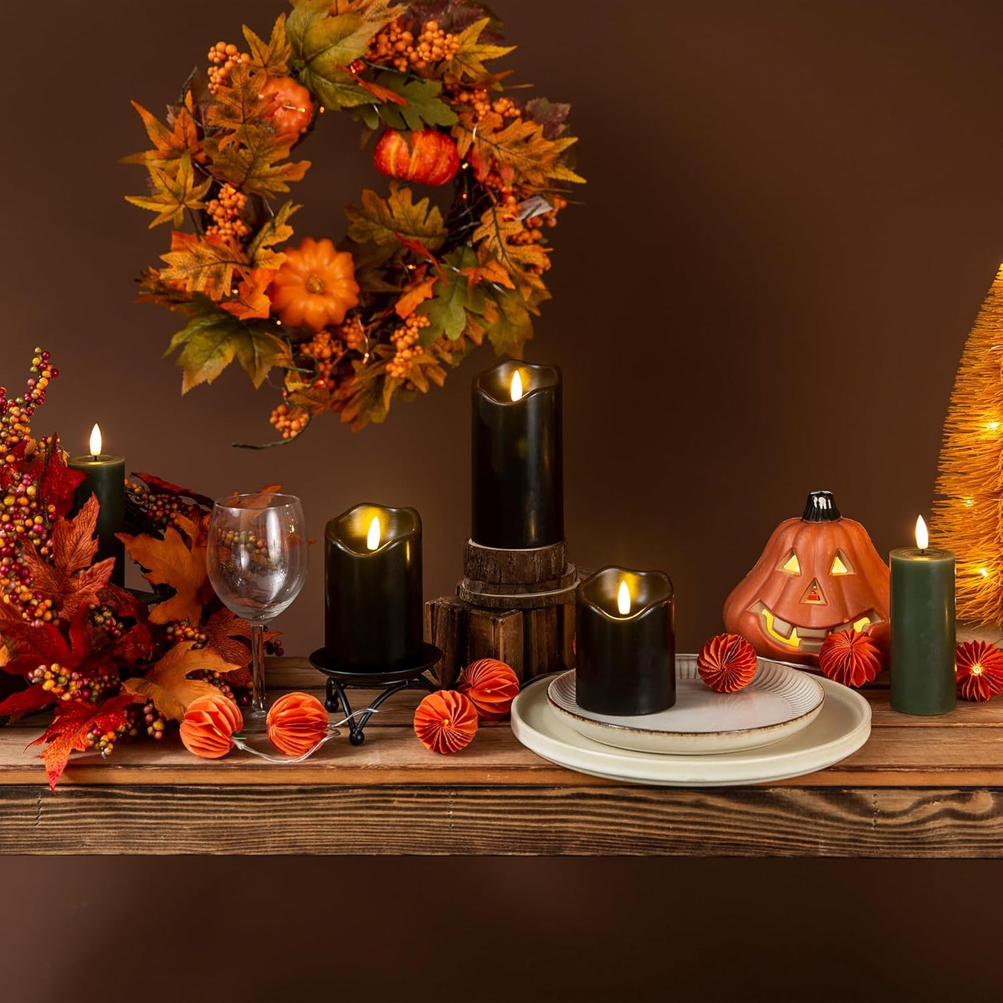 Halloween Flameless Candles with Remote, 3 Pack Battery Operated Wax LED Flickering Candles Halloween Home Party Decor for Fireplace/Shelf/Centerpiece Black