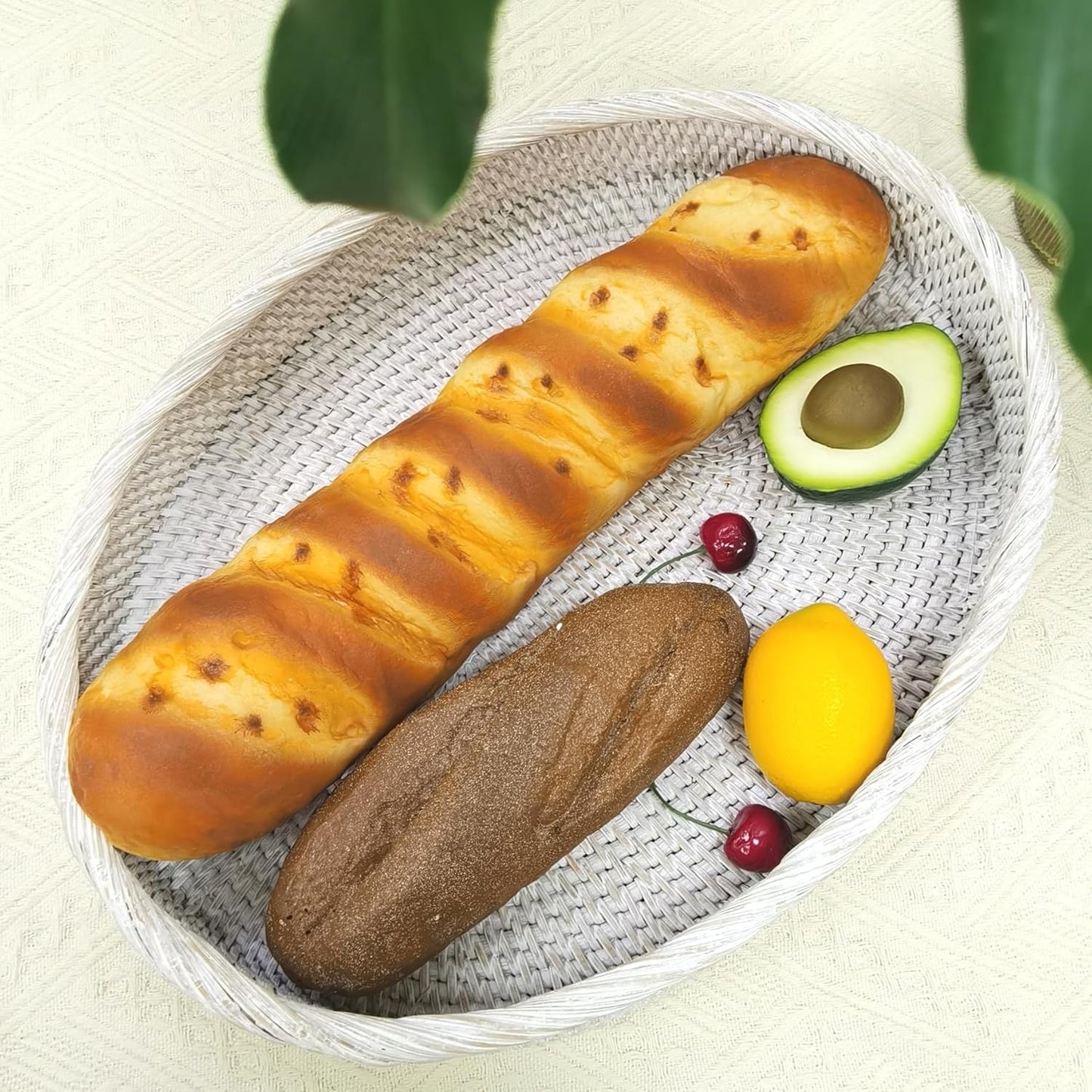 i-lan 16 inch Frosted White Oval Rattan Dinning Table Severing Tray,Washed White Large Handmade Decorative Wicker Living Room Ottoman Platter for Snacks,Fruit,Drinks,16x12x2.4 Inch