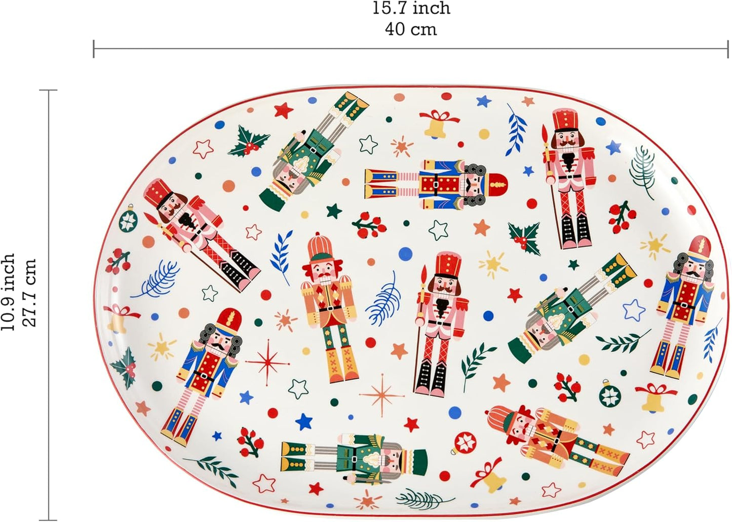 Bico Christmas Soldier 16 plus 12 inch Oval Platters Set, Set of 2, Microwave and Dishwasher Safe, for Serving Fish, Chicken, Turkey