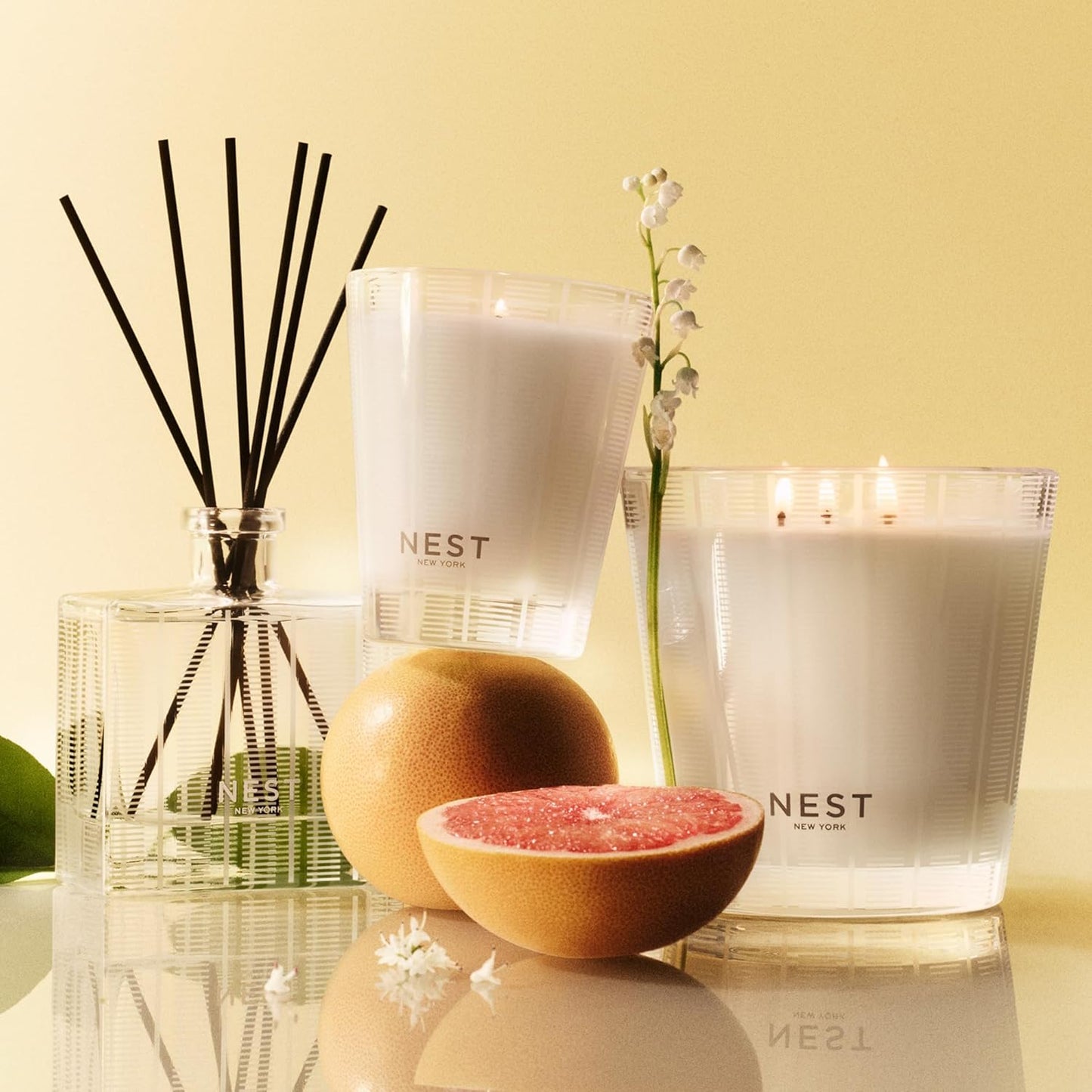 NEST New York Scented 3-Wick Candle, Grapefruit - 21.2 oz - Up to 100-Hour Burn Time - Reusable Glass Vessel