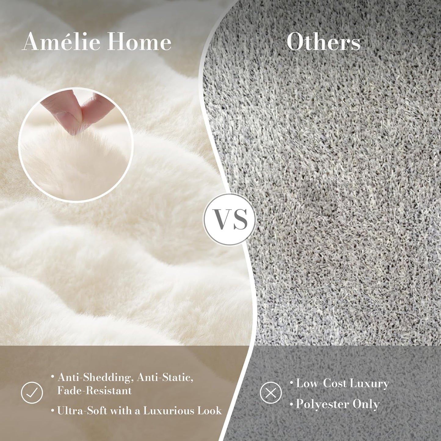 Amélie Home Faux Fur Throw Blanket for Bed, Ultra Soft Fuzzy Plush Bubble Blanket for Bedroom & Bed Decor, 90"x90", Cream White