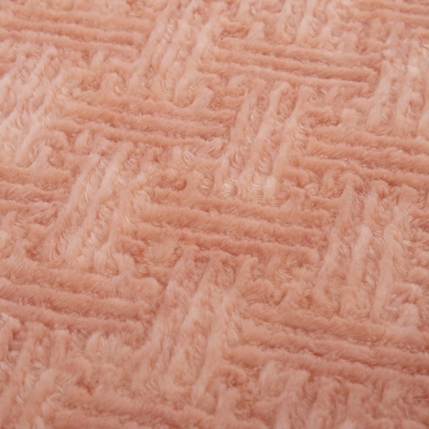 DaDa Bedding Coral Pastel Peach Rose Faux Fur Throw Blanket - Dreamy Geometric Embossed Sherpa Backside - Super Soft Warm Cozy Plush Fluffy - 90" x 90"