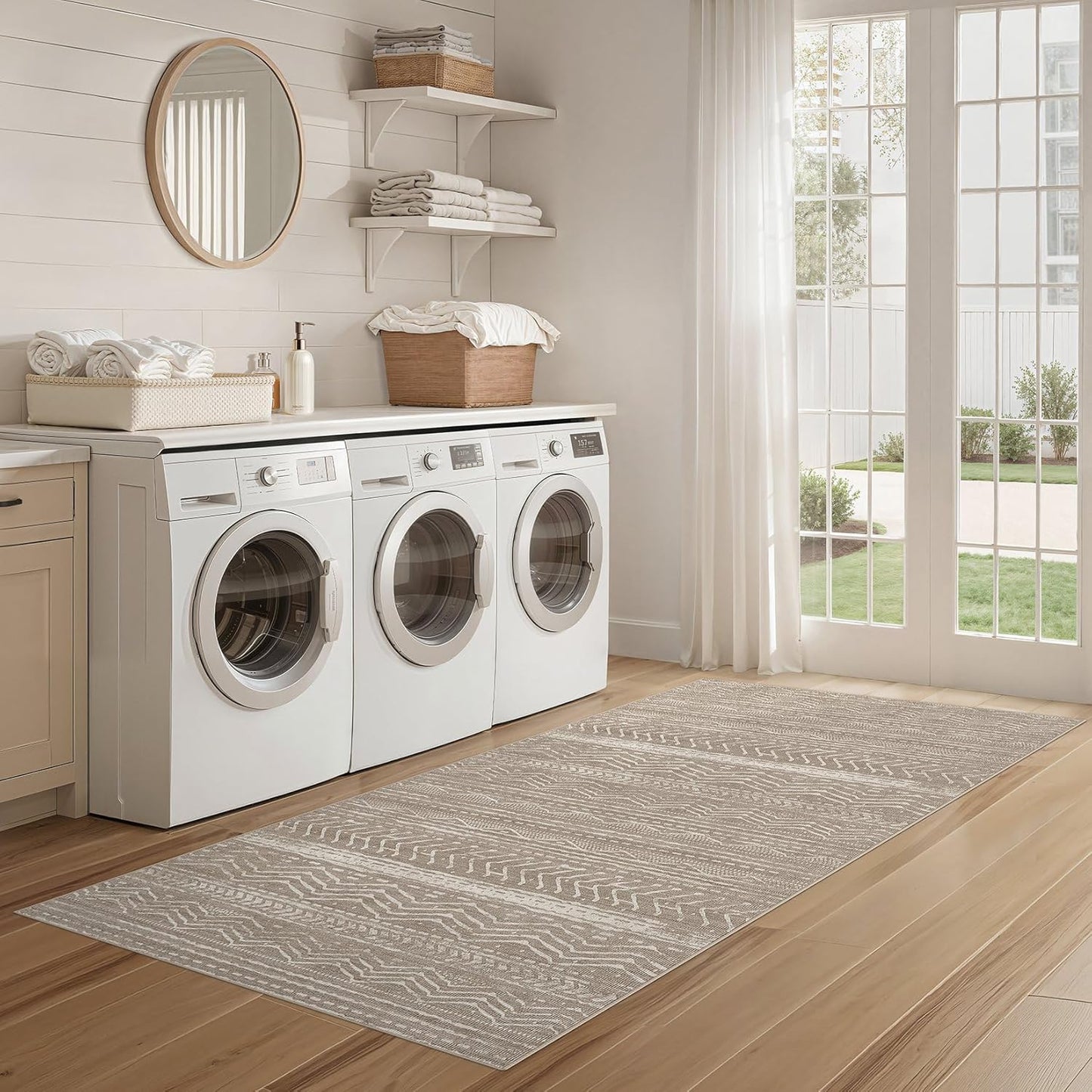 Nakagishi Area Rug Living Room Rugs: 2X6 Machine Washable Boho Large Neutral Farmhouse Stain Resistant Moroccan Indoor Floor Carpet for Bedroom Nursery Dorm Dining Room Home-Dark Brown