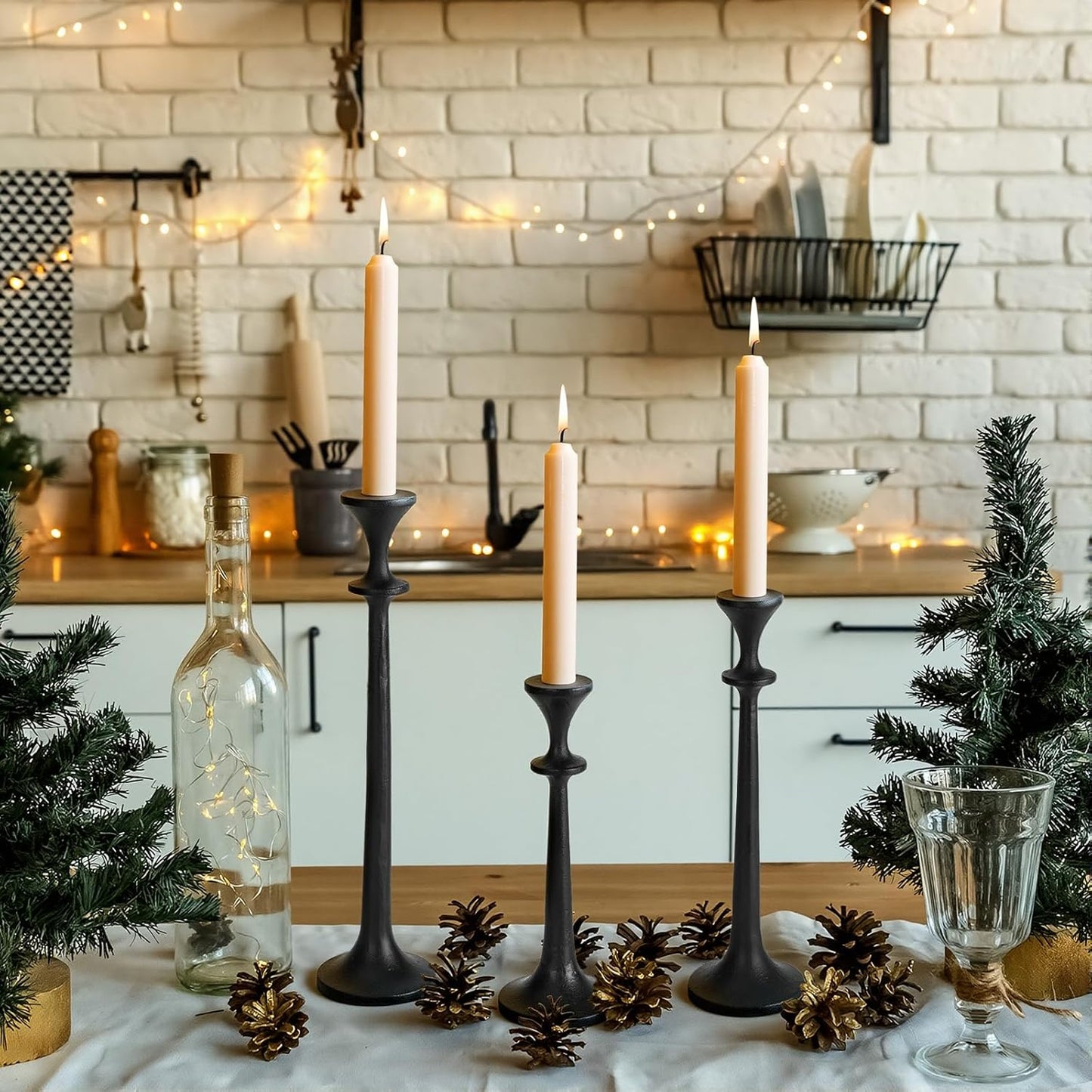 Taper Candle Holders Set of 3 - Short, Medium, Tall Metal Candle Sticks for Dining Table, Home Decor, Wedding Centerpiece Christmas Elegant Gift for Hosts, Homeowners & Event Planners (Black)