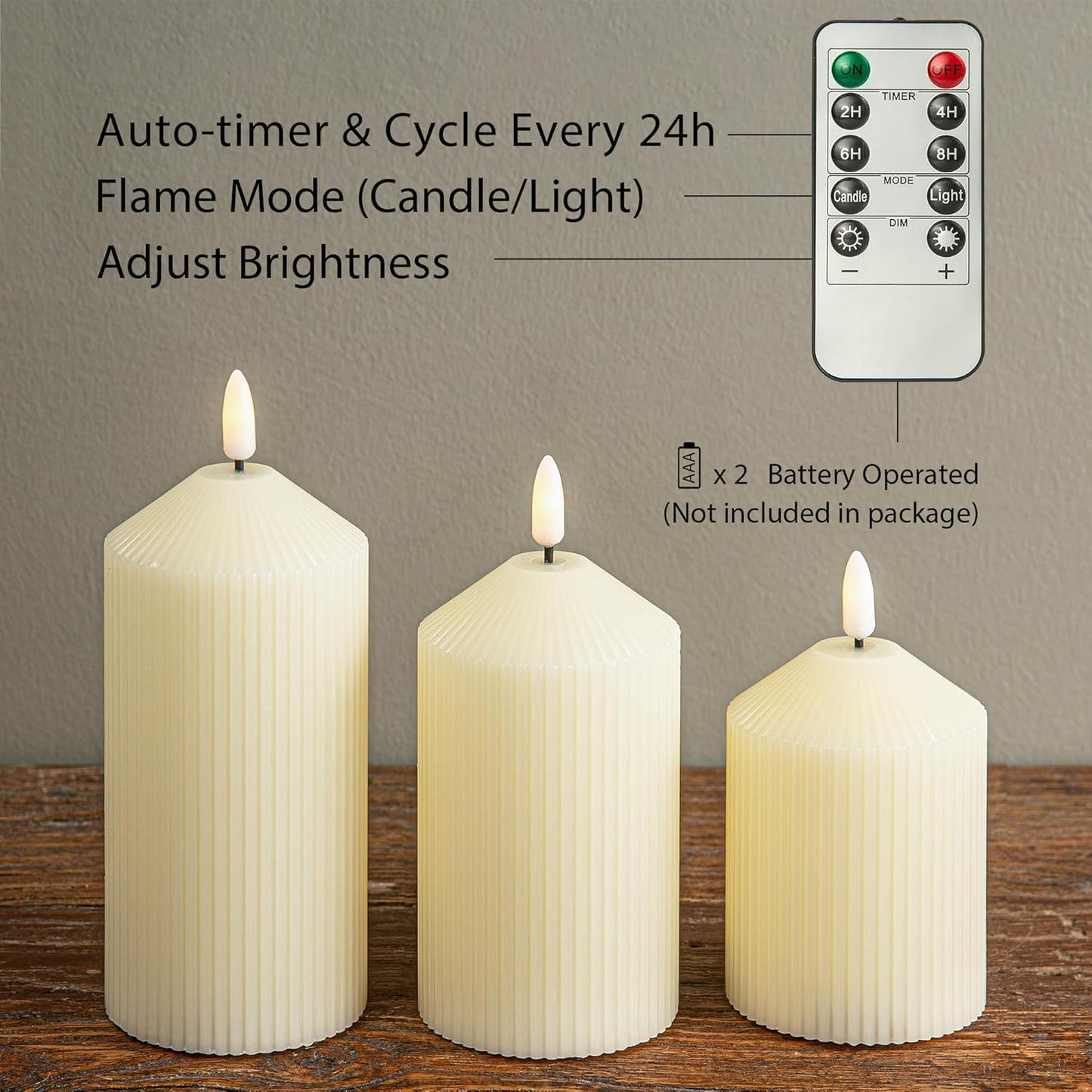 Flameless Candles with Remote, 3 Pack Battery Operated Candles Real Wax LED Fake Pillar Candles with Timer Flickering Battery Candle for Wedding Home Party, Ivory