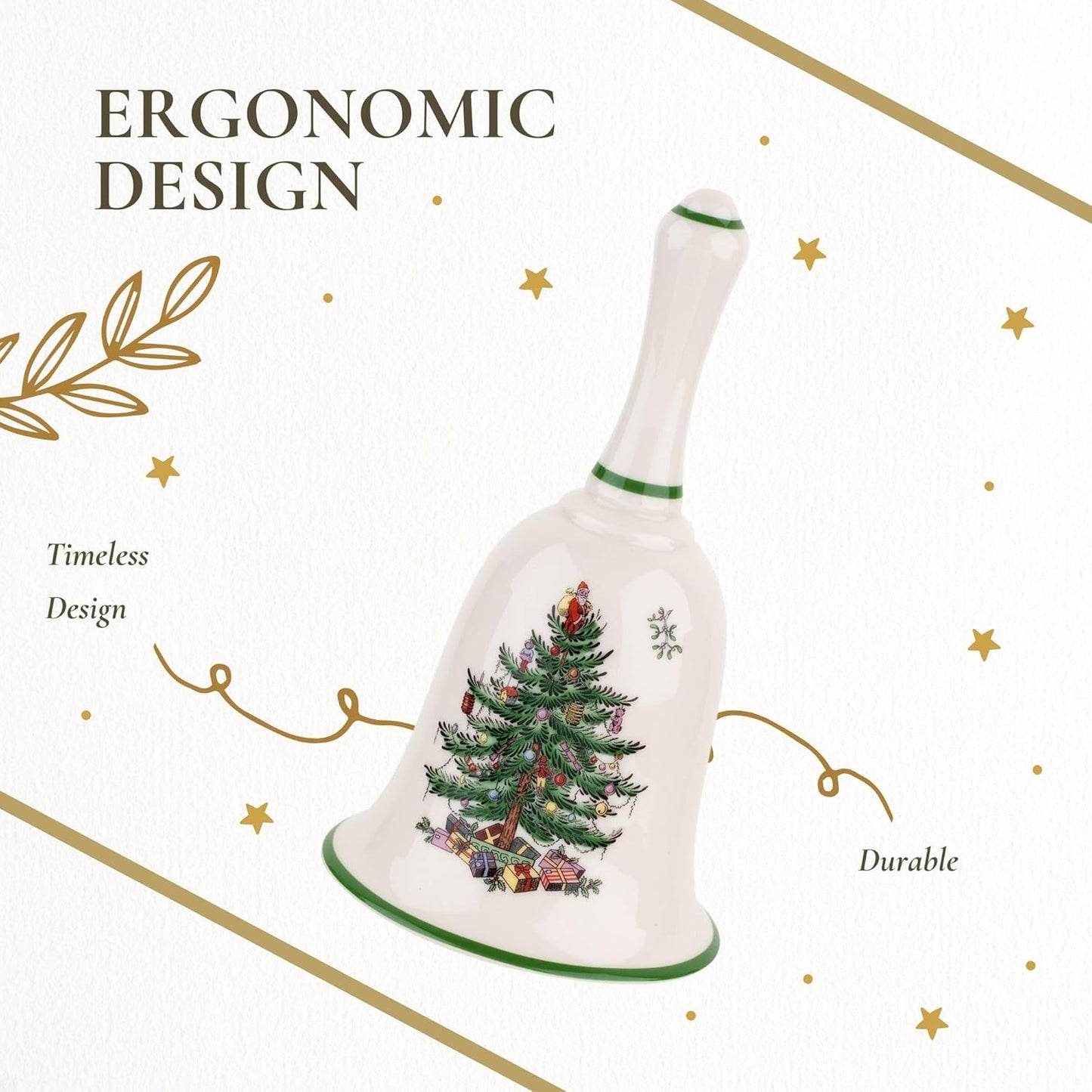 Spode Christmas Tree 6" Handled Bell - Elegant Holiday Bell Decoration for Décor, Decorative Christmas Tree Motif - Fine Earthenware, Ideal for Holiday Table Decor & Festive Home Accents