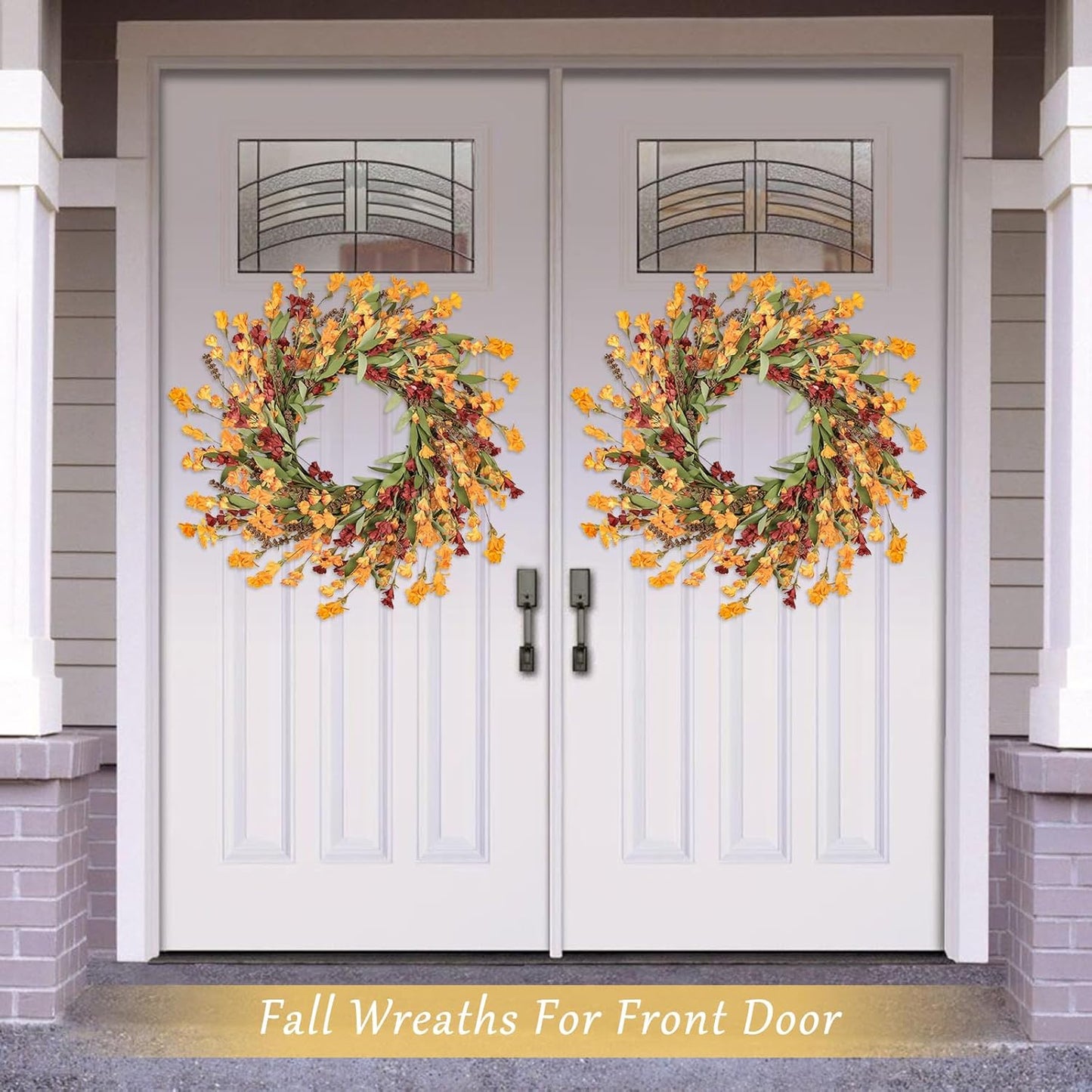 Artgar Fall Wreath, Fall Wreaths for Front Door, 24 in Fall Decor Floral Wreath, Door Wreaths for Front Door Outside All Season for Thanksgiving Home Indoor Outdoor Wall Decor (Red Orange Yellow)
