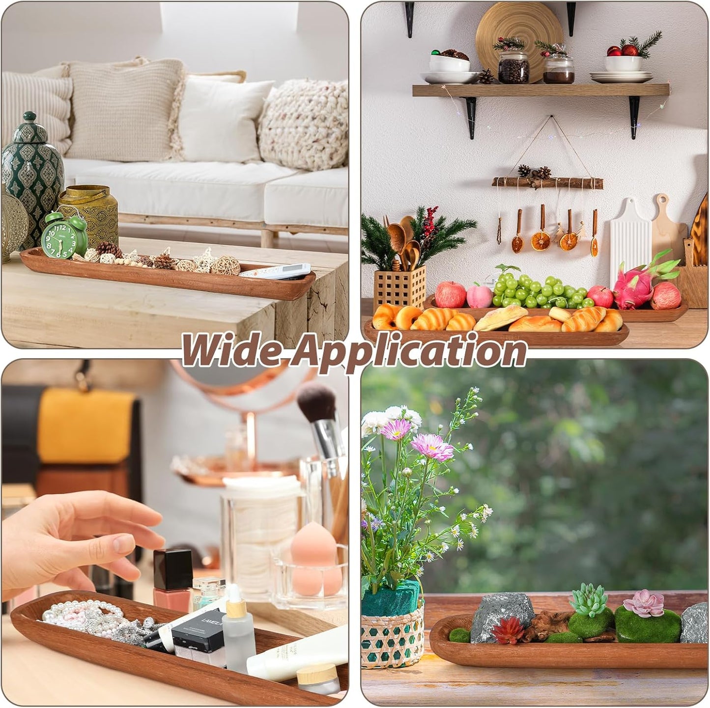 4 Pcs Wooden Dough Bowl 30'' X 5'' X 2'' Wood Decorative Bowl Rustic Wooden Bowls Table Centerpiece for Candle Making Key Living Room Home Dining Room Kitchen Decoration (Brown)