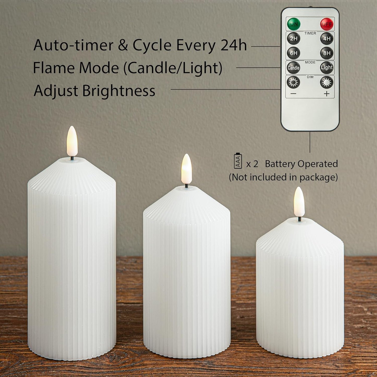 Flameless Candles with Remote, 3 Pack Battery Operated Candles Flickering Real Wax LED Fake Pillar Candles with Timer for Wedding Home Party, White