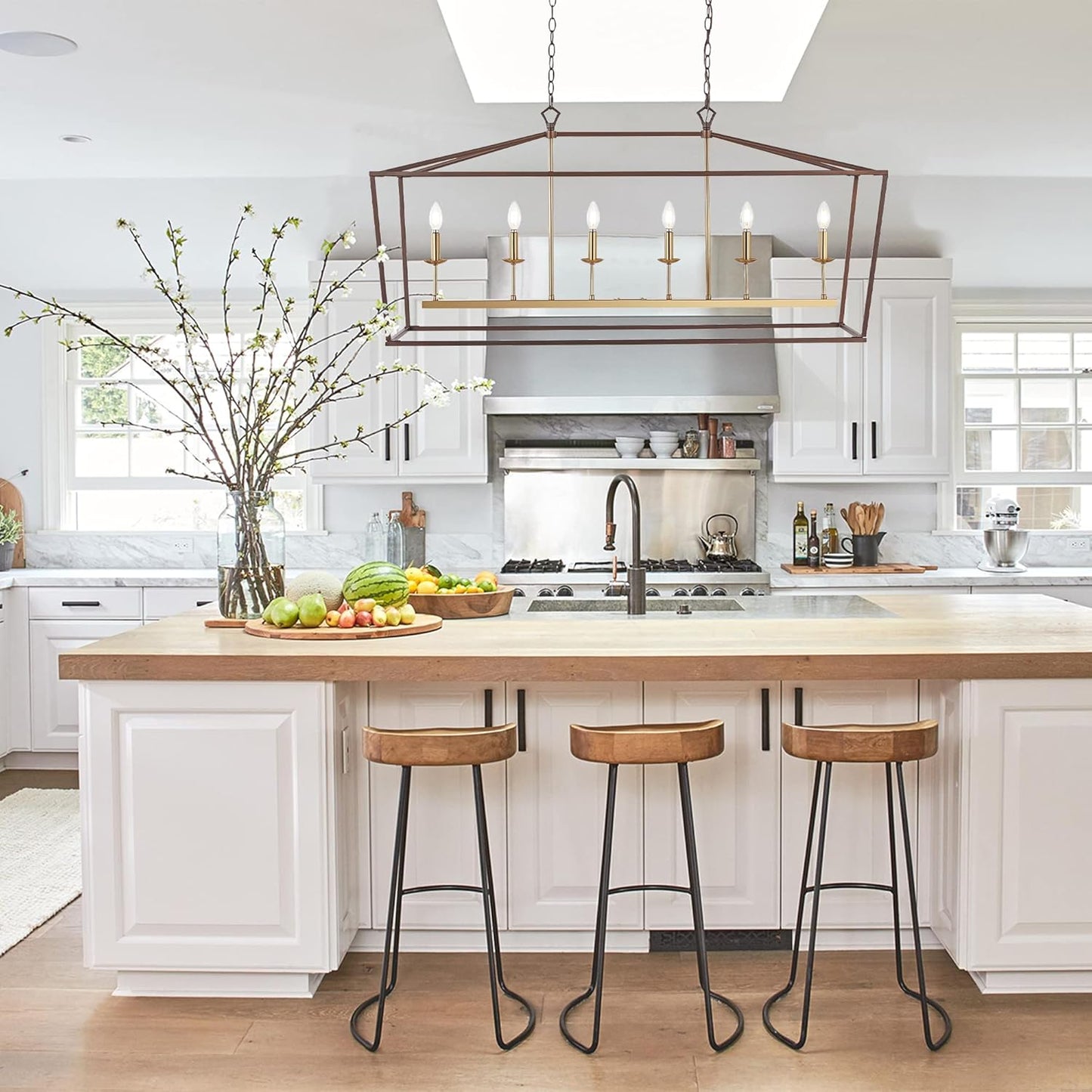 JONATHAN Y JYL7439D Pagoda 49" 6 Light Linear Classic Traditional Metal LED Pendant Farmhouse Dining Room Living Room Kitchen Foyer Bedroom Hallway, 49 in, Oil Rubbed Bronze/Brass Gold