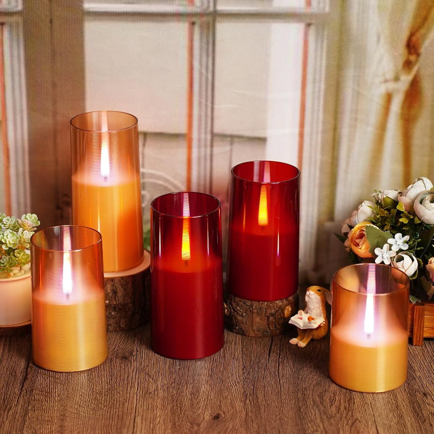 Flameless Candles Upgraded Realistic Flickering Flame,Battery Operated LED Candles with Remote Timers,Acrylic Electric Candles Set of 2(D 3" xH 6" 6")(Gold)