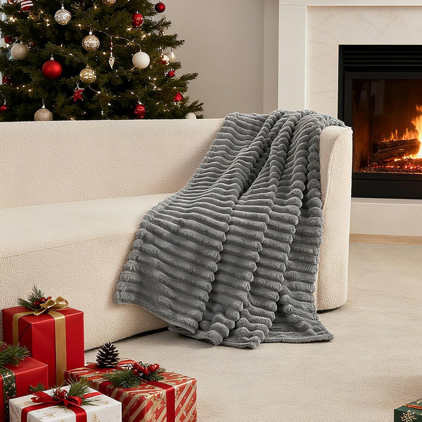 King Fleece Blanket for Couch - Super Soft Cozy Throw Blankets for Women,3D Striped Lightweight Blanket for Girls,All Seasons Flannel Blanket,Bed Home Decor,108x90 Inches