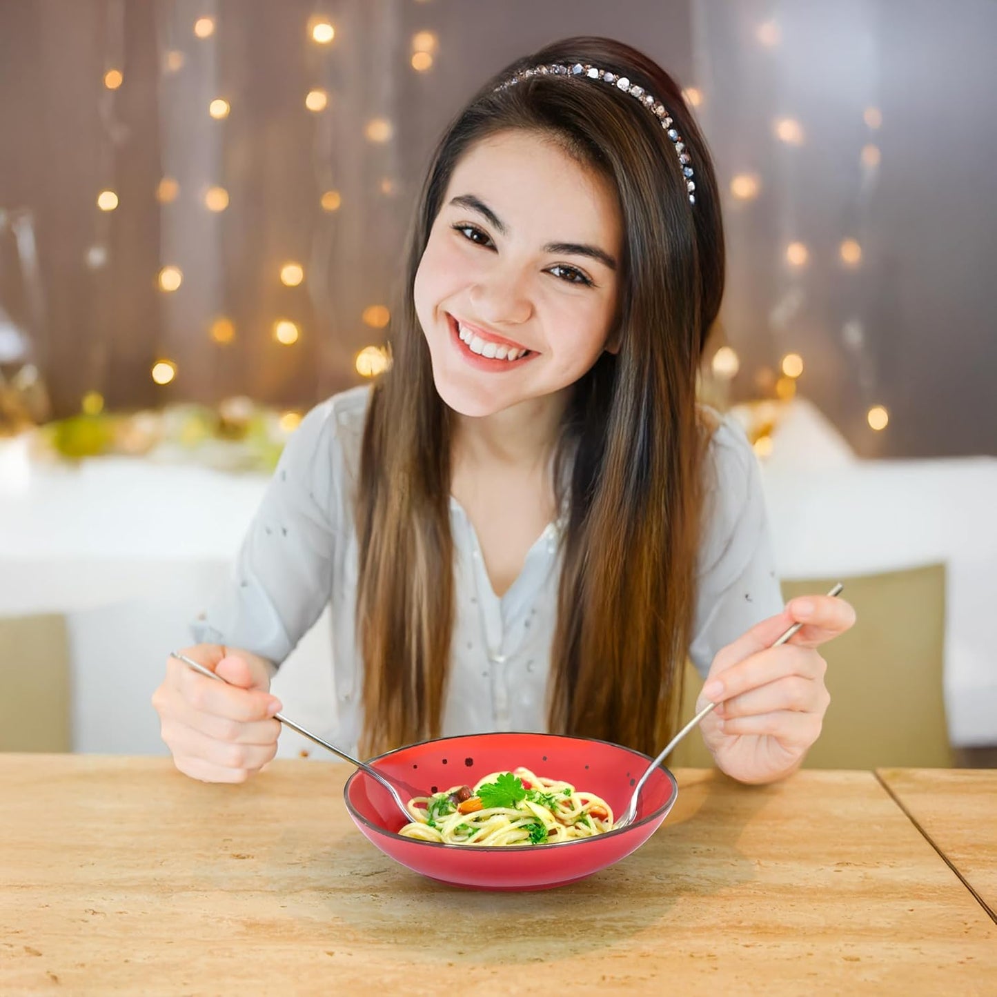 Esfour 8 Inch Porcelain Pasta Bowl, 16 Ounces Salad Bowls, Microwave & Dishwasher Safe, Sturdy & Stackable, Set of 6 Ceramic bowls Plates Set, Wide Shallow salad Bowls Set, Vivid Assorted Colors