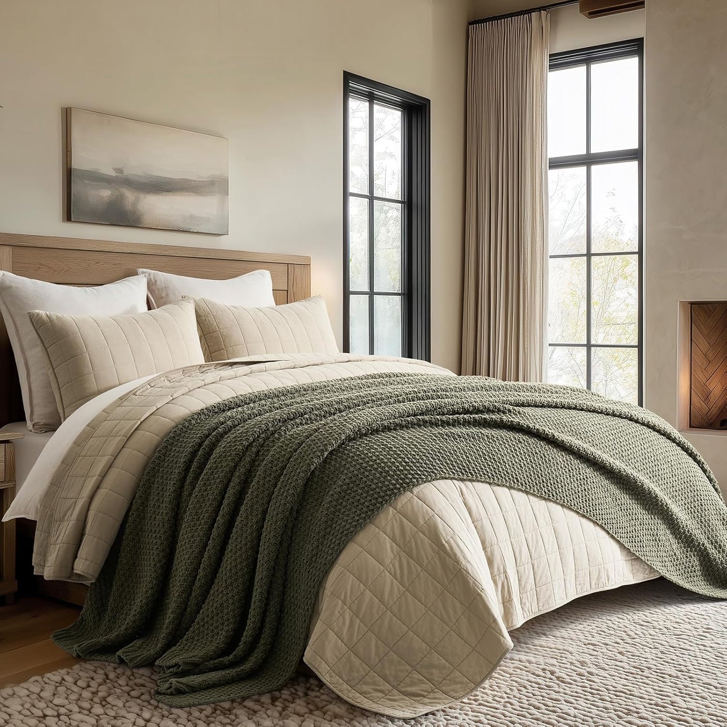 EVERGRACEHOME Chunky Chenille Knit Throw Blanket for Couch, Soft Luxurious Oversized Queen Moss Stitch Blanket for Bed, Large Cozy Farmhouse Knitted Throw for Sofa, Olive Green, 90" x 90"