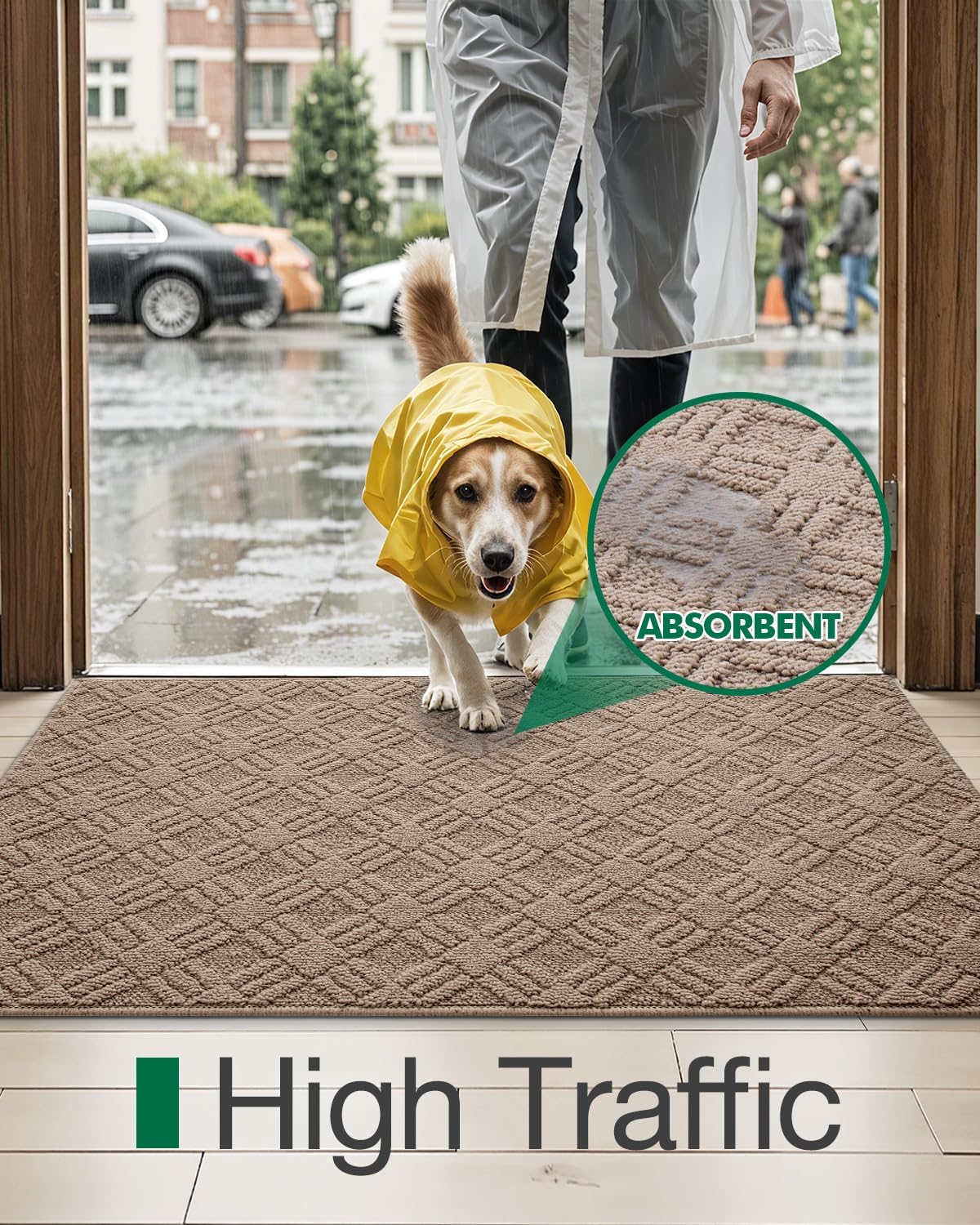 LUMI Indoor Door Mat, Absorbent Non-Slip Thin Doormat, Washable Door Mats, Woven Pattern Inside Floor Mat, Ideal for Entryway, Front Door, Home Decor, 32"x48", Woven Taupe