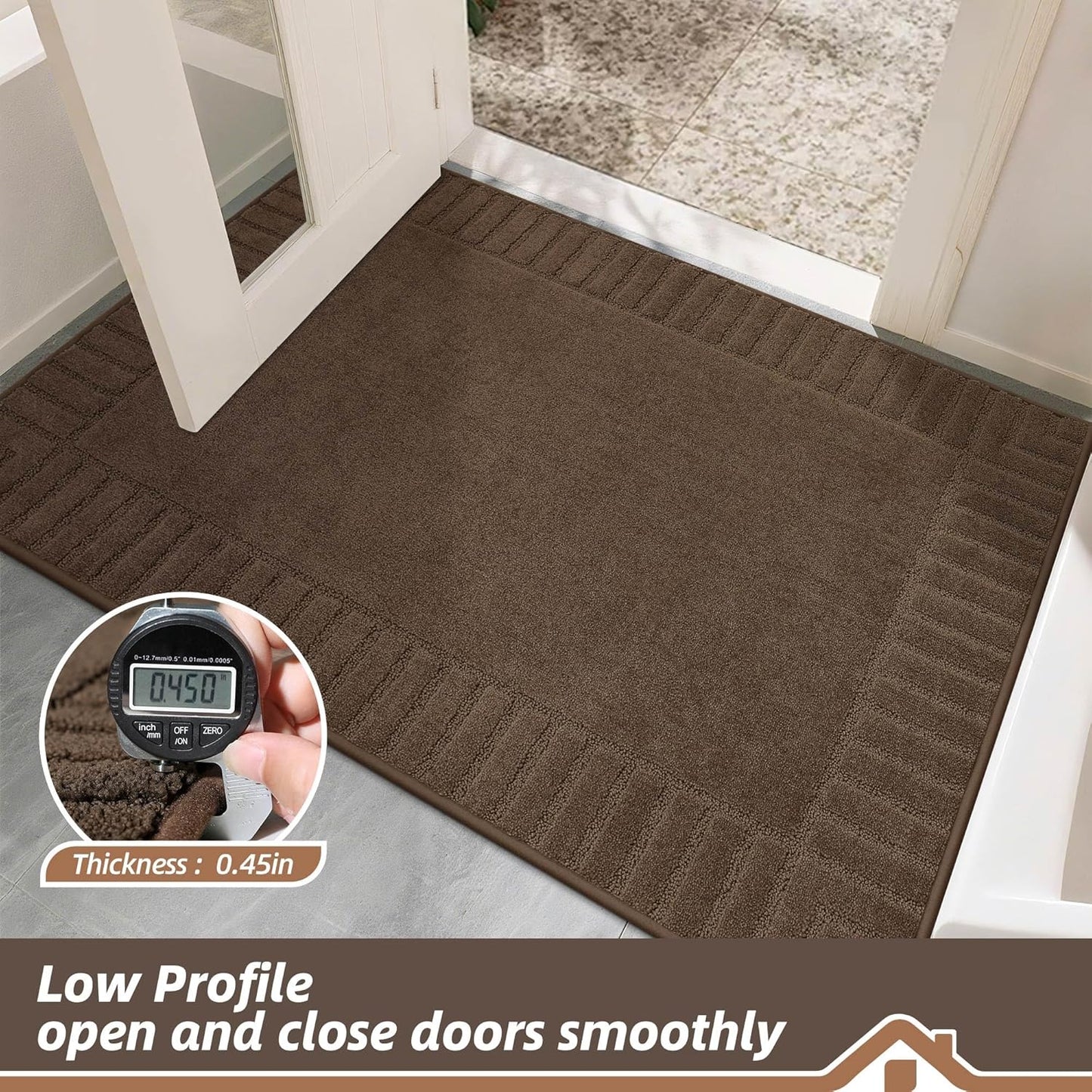 BEQHAUSE Door-Mat Non-Slip Front Doormat Low-Profile Entrance Mats for Front Door Entry Resist Dirt Washable Doormat Absorbent Entryway Door Mat,Brown,32"x48"