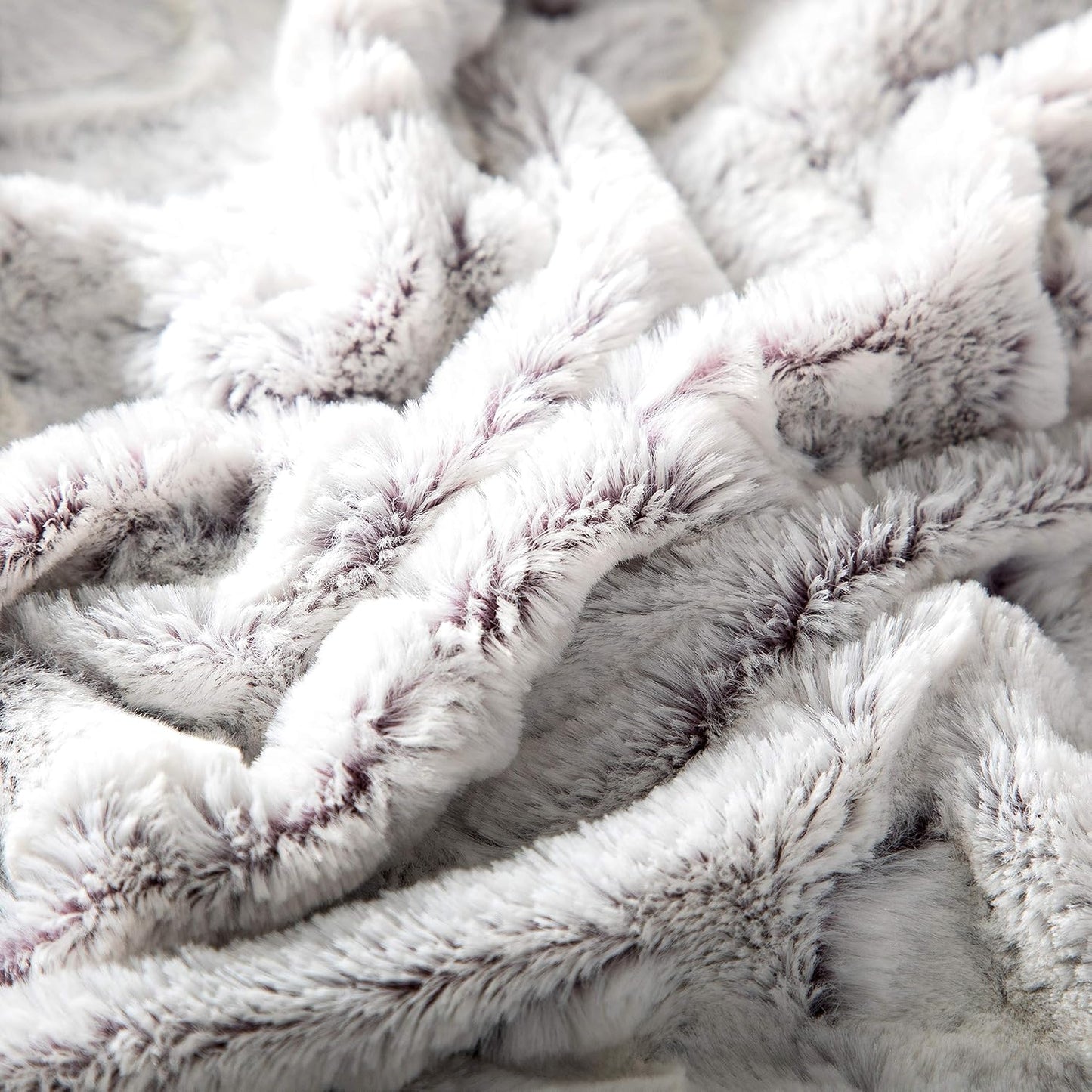 DaDa Bedding Luxury White Faux Fur Throw Blanket - Dreamy Milky Way Cloud Purple Undertone Embossed Sherpa Backside - Super Soft Warm Cozy Plush Fluffy - 50" x 60"