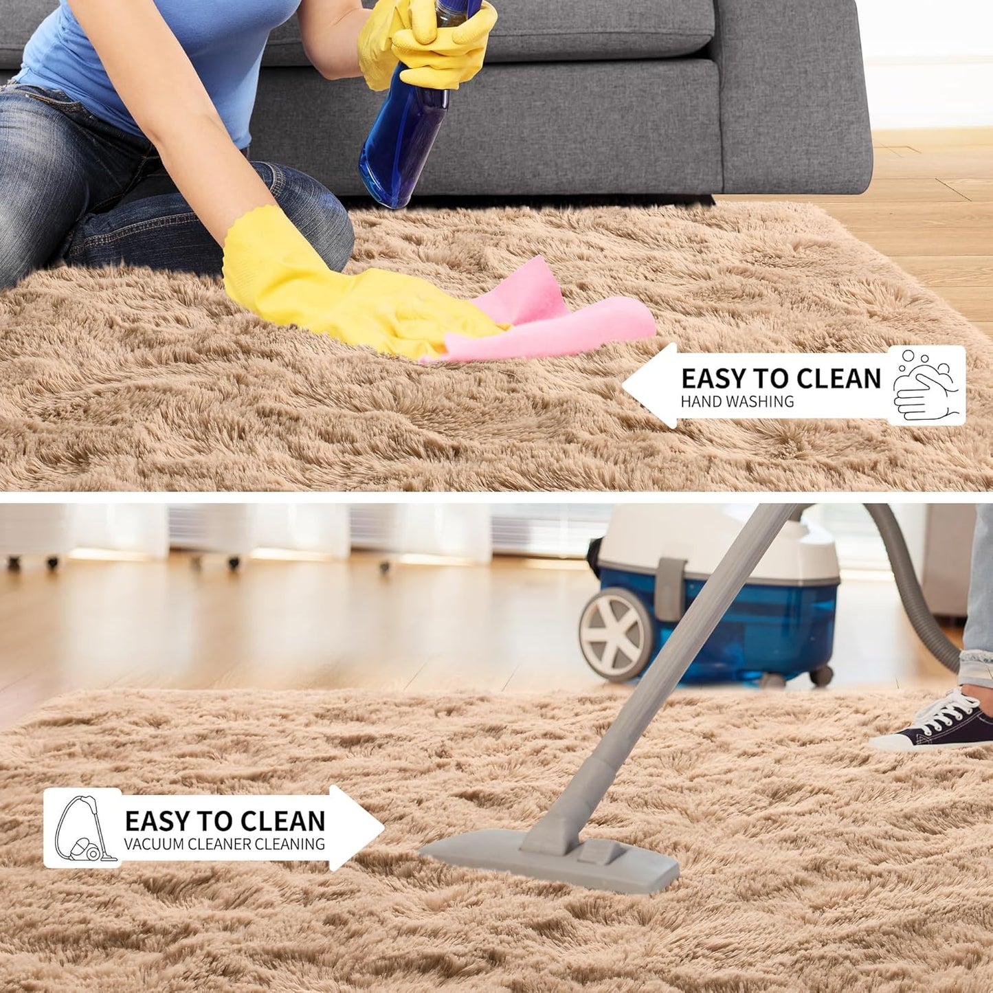 Tepook Area Rugs 7x10 for Living Room, Super Soft Fluffy Rugs for Bedroom, Modern Shaggy Rug Fuzzy Carpets for Kids, Plush Indoor Nursery Home Decor Rug with Non-Slip Bottom, Beige