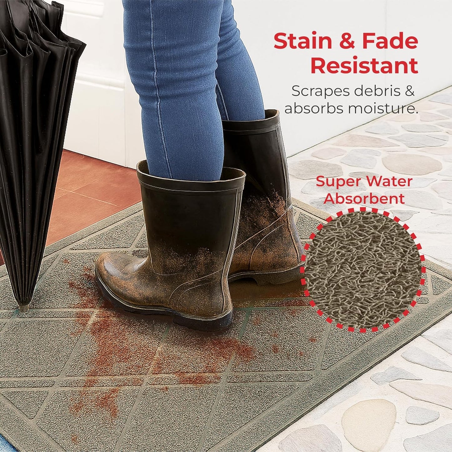 SlipToGrip Durable Door Mat - Taupe Plaid Design Entryway - 42x35 inches, No-Slip and Washable - Indoor and Outdoor Use, Weatherproof - Ideal for Garage, Patio, and Front Entryway