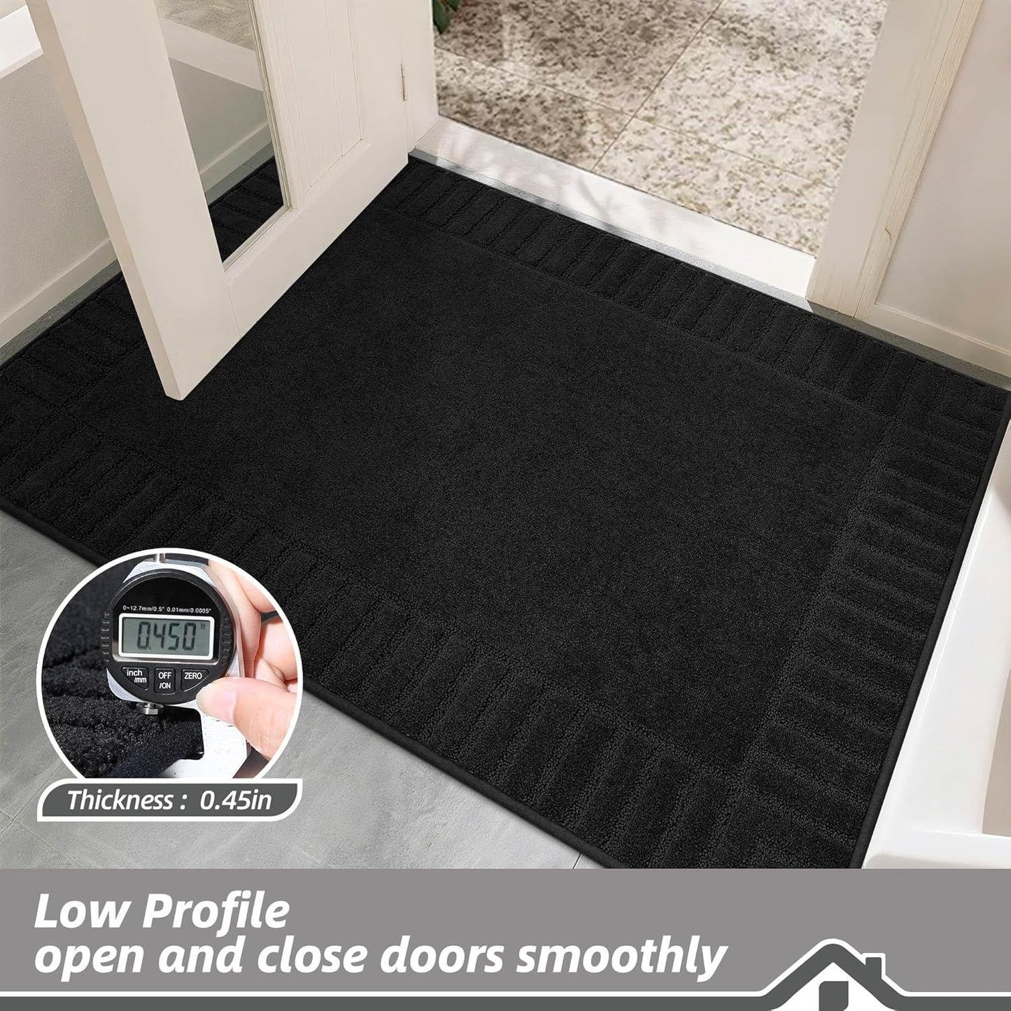 BEQHAUSE Door-Mat-Non-Slip Dirt Trapper Door Mats Low-Profile Front Door Mat Absorbent Floor Mats for Entryway Washable Mud Resistant Home Entrance Doormat,Black,24"x36"