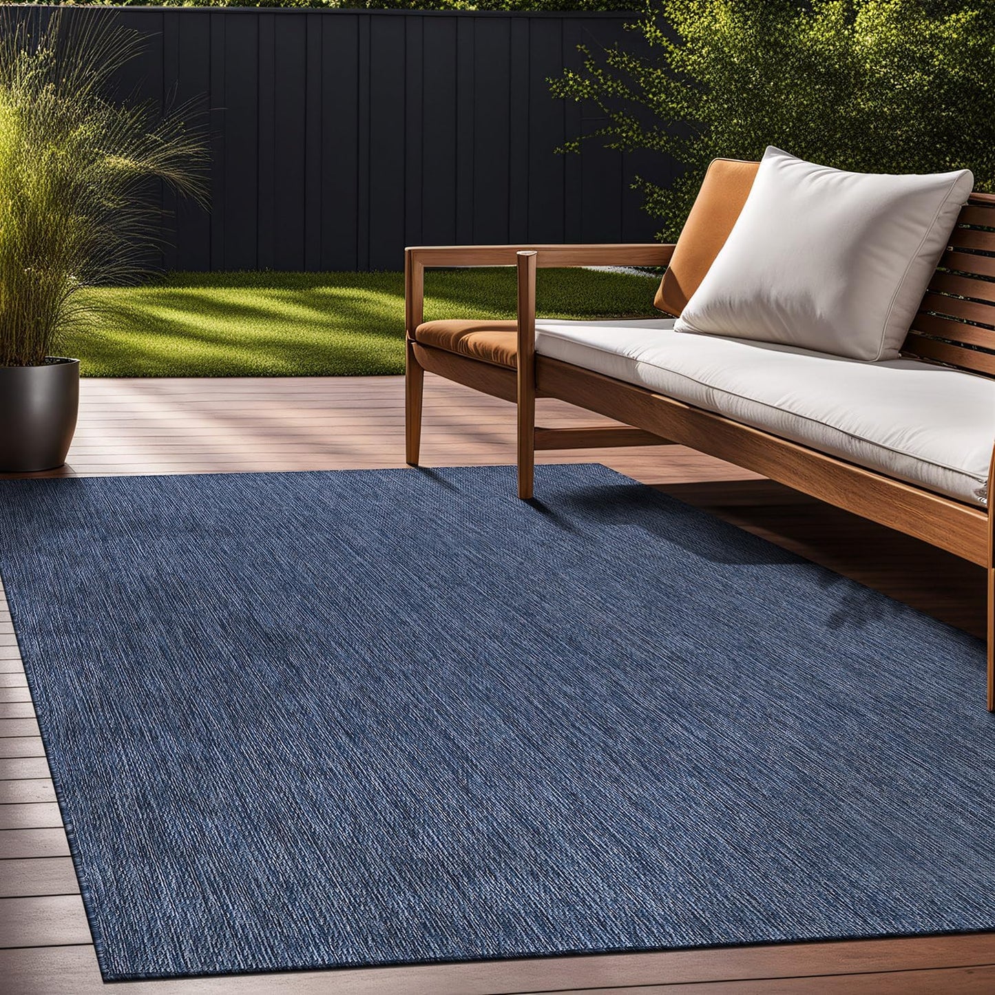 Beverly Rug Indoor Outdoor Rug 10x14, Washable Outside Carpet for Patio, Deck, Porch, Solid Modern Area Rug, Water Resistant, Azure Blue