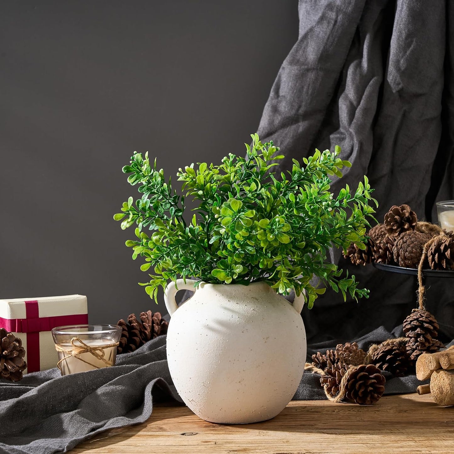 Ceramic Vase, 5.8 Inch Terracotta Vase with Handles, Boho Decor Decorative Vase, Rustic Vase for Home Decor, Farmhouse, Living Room, Table - Beige