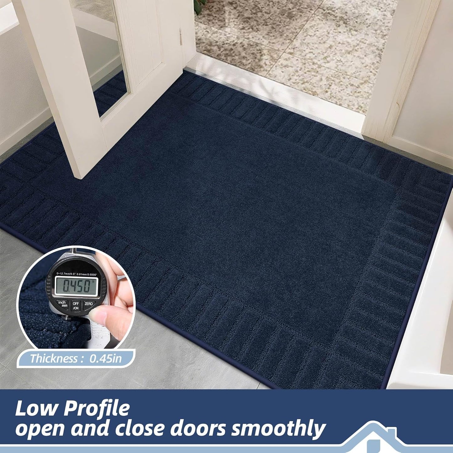 BEQHAUSE Door-Mat-Non-Slip Front Door Mat Washable Low-Profile Entrance Rugs for Front Door Entry Dirt Trapper Door Mats Absorbent Welcome Mats,20"x32", Navy Blue