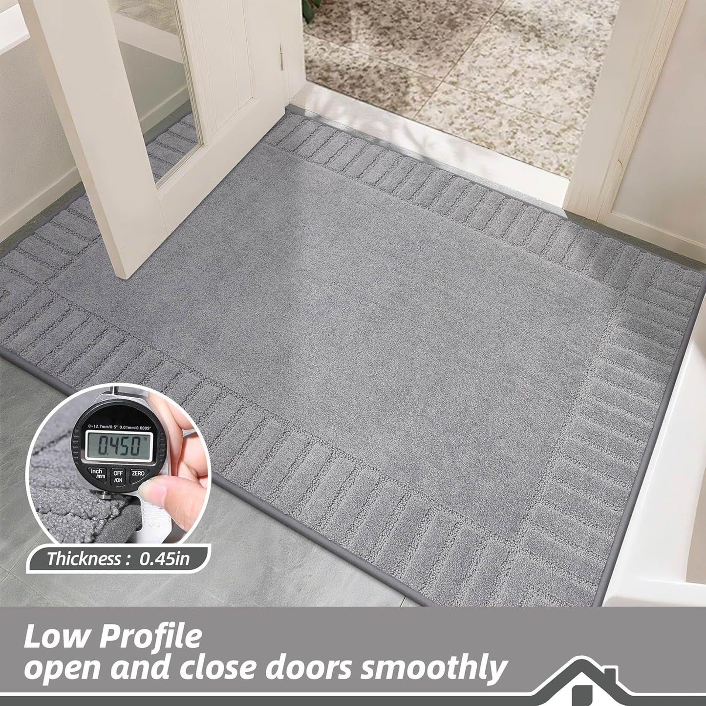 BEQHAUSE Door-Mat-Non-Slip Front Door Mat Washable Low-Profile Entrance Rugs for Front Door Entry Dirt Trapper Door Mats Absorbent Welcome Mats,20"x32",Light Grey