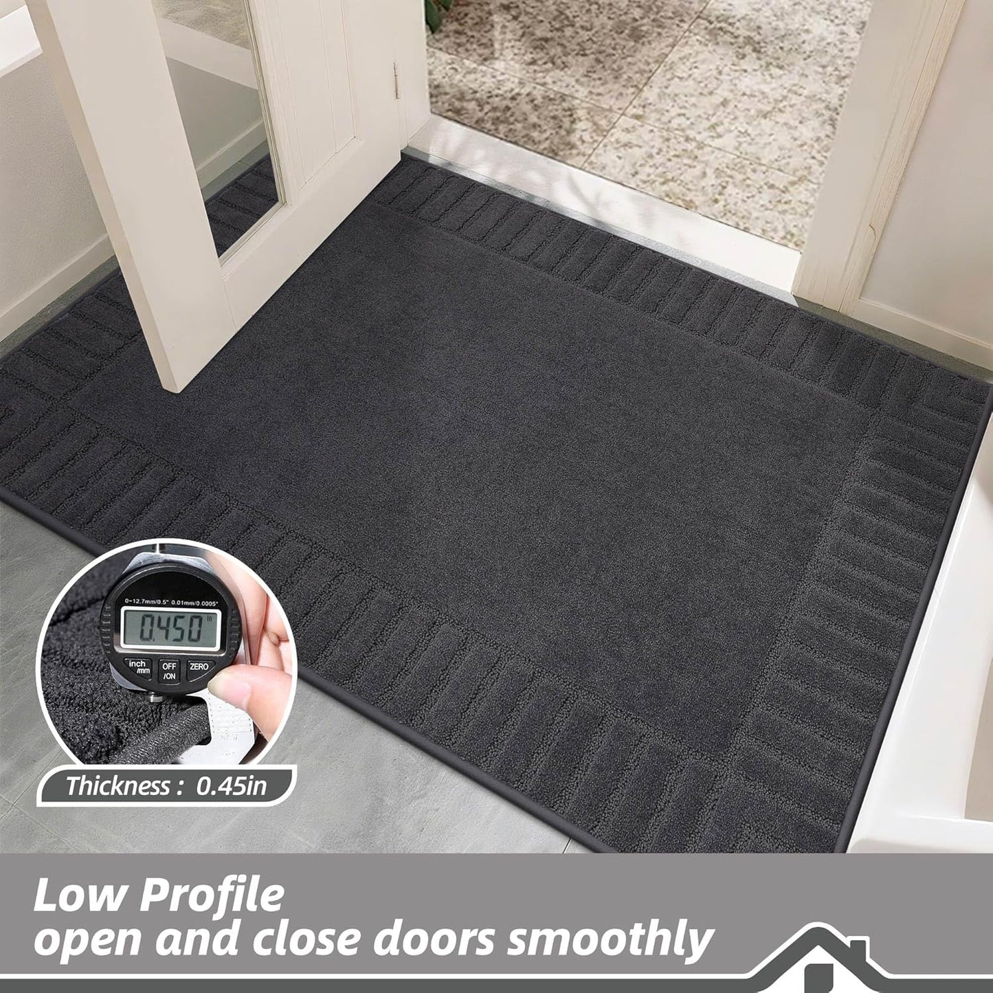 BEQHAUSE Door-Mat Non-Slip Front Doormat Low-Profile Entrance Mats for Front Door Entry Resist Dirt Washable Doormat Absorbent Entryway Door Mat,Dark Grey,32"x48"