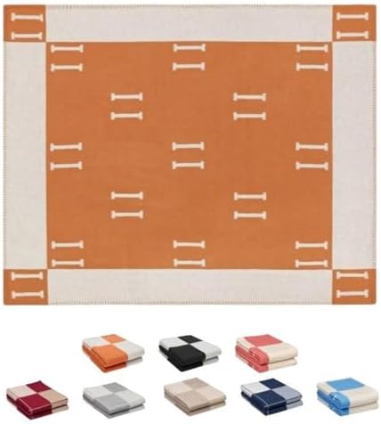 h Blanket Soft Throw Blanket Faux Fleece Cashmere Plaid Warm Shawl Thick Knitted Plush Cozy Comfy for Women Throw Blanket for Sofa Couch Bed Queen King Size 55x66 in (Orange)