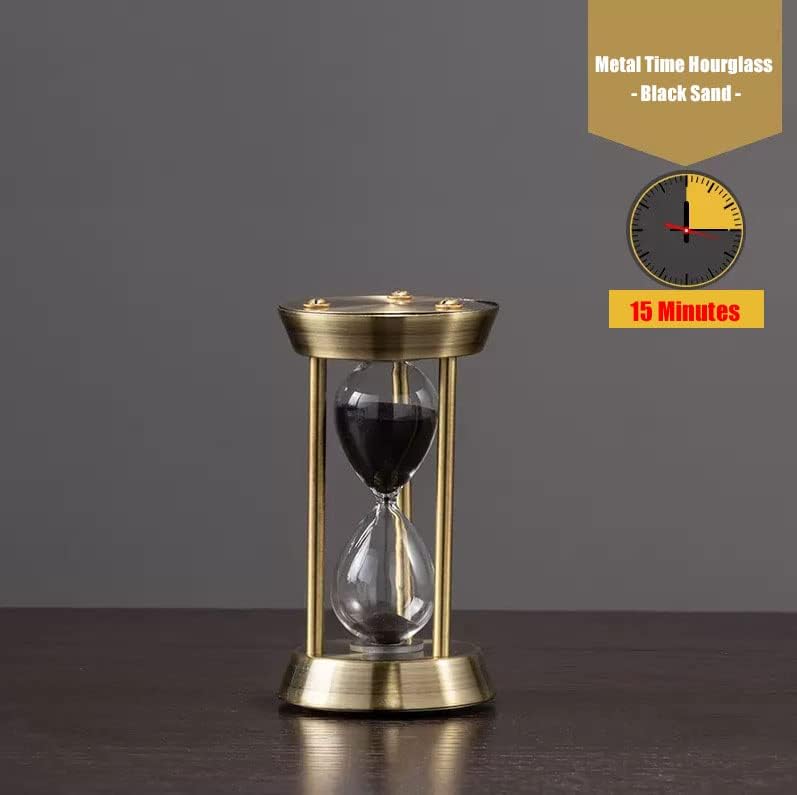 Hourglass Timer, 15 Minutes Hourglass Timer, Embossed White Sand Metal Glass Hourglass Timer, Used for Vintage Home Decoration, Office Decoration, Kitchen Wedding Gifts (F)